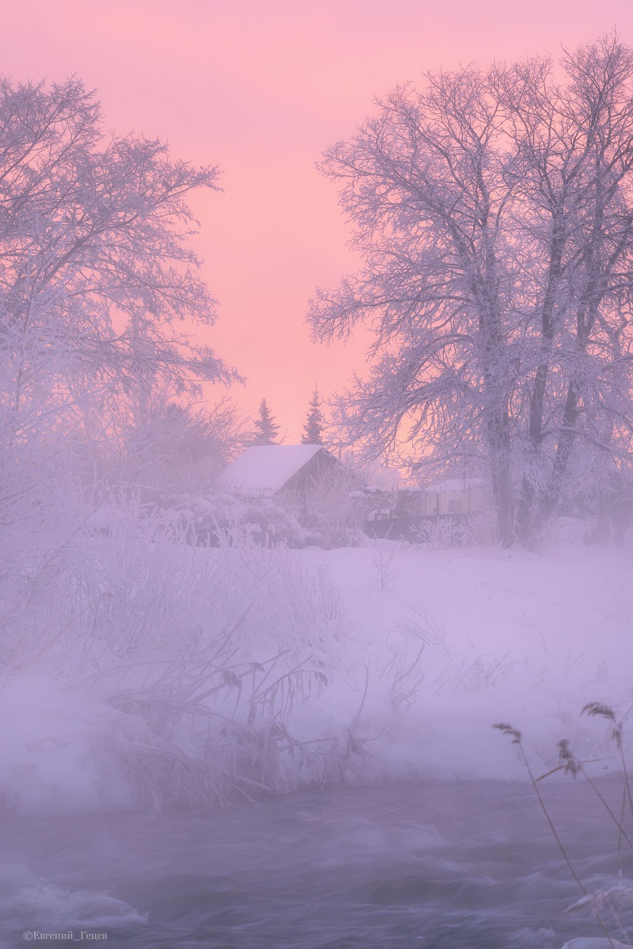 зима, утро, рассвет, туман, Евгений Гецев