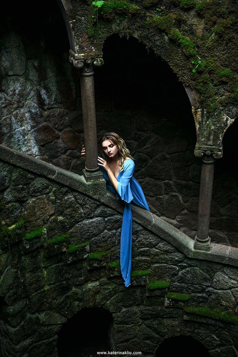 raindrop, garden, fall, sleep, blue, nature, stone, rocks, woman, model, beautiful, Катерина Клио