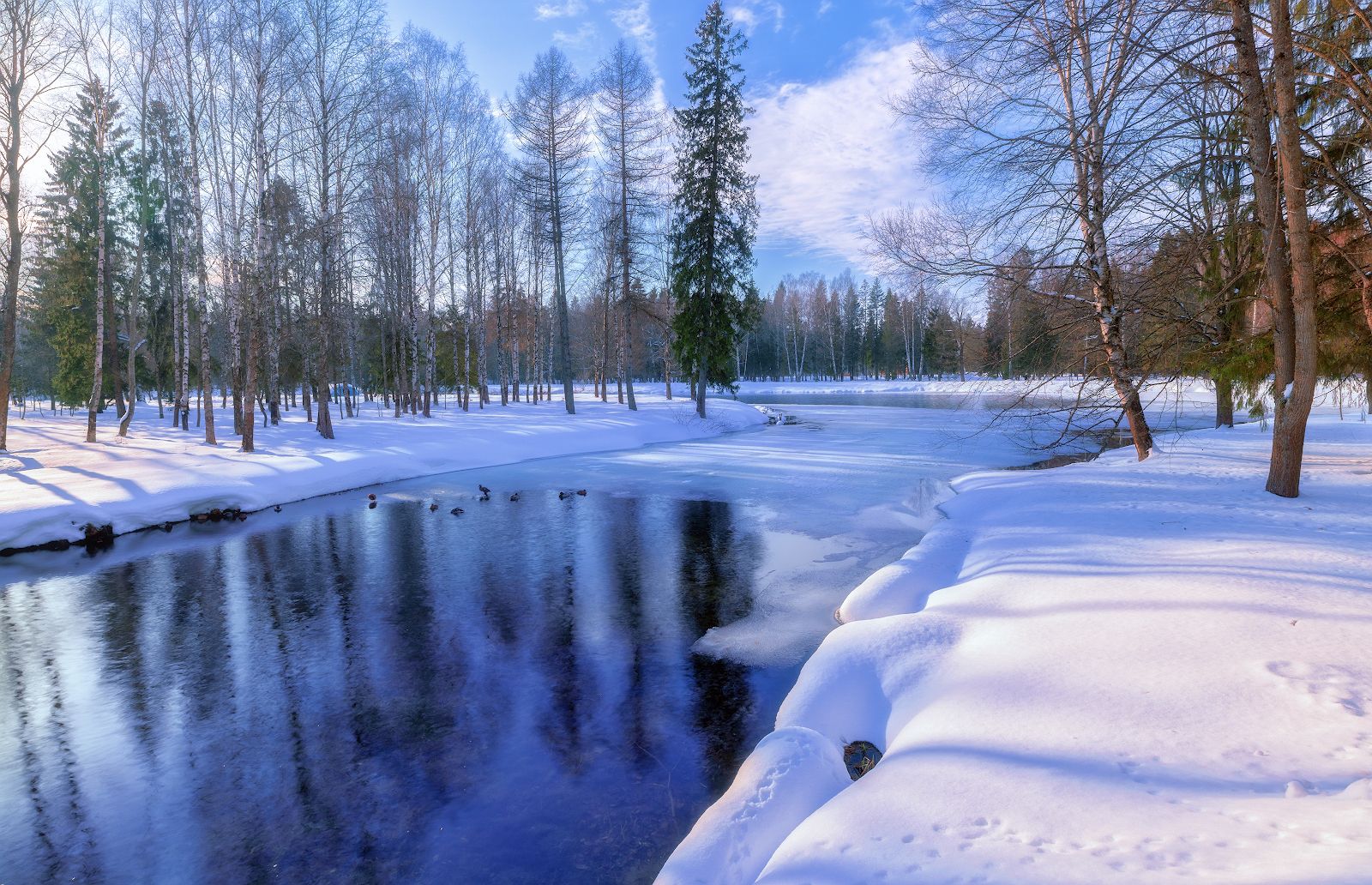река зима снег солнце небо отражение мороз, Скороходов Константин