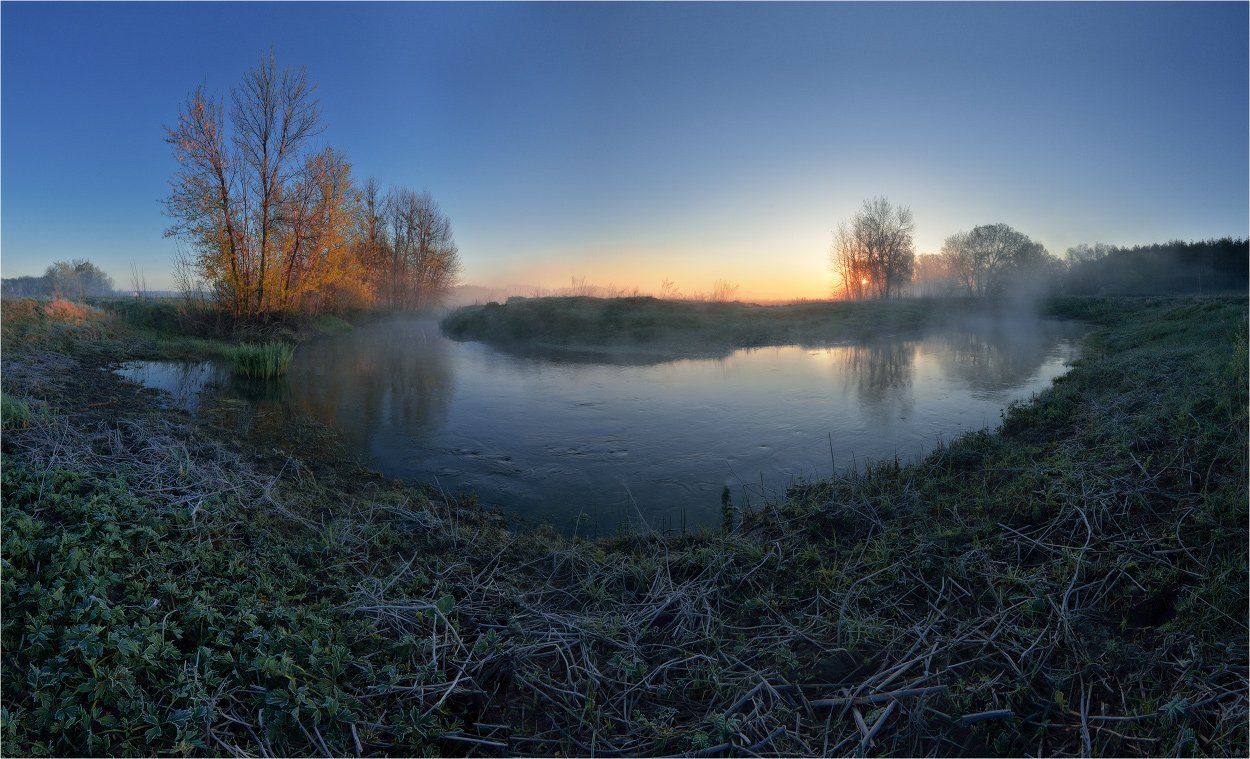 утро, туман, река, солнце, заморозки, весна, Станислав Саламанов