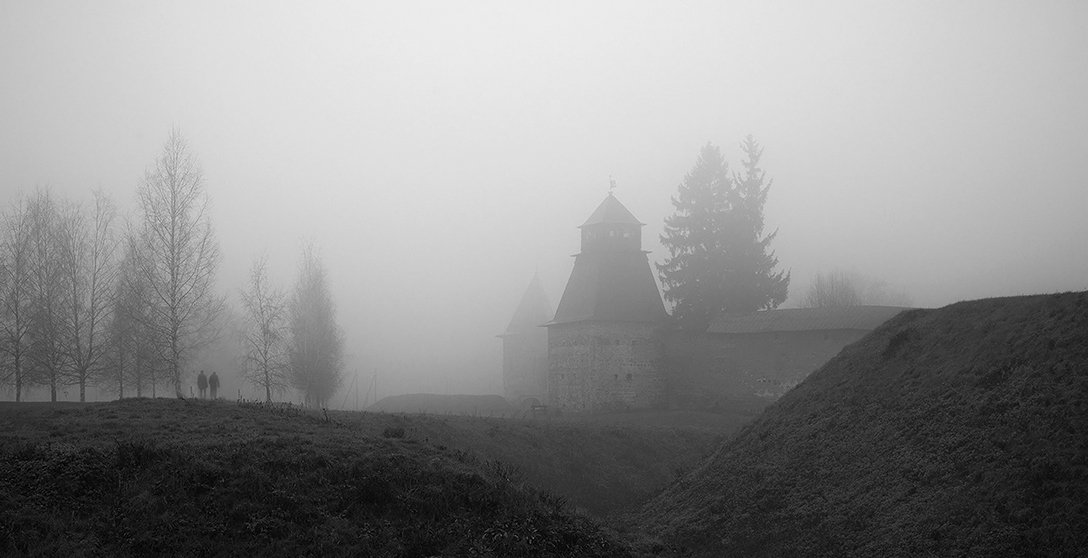 башни, древнияя архитектура, монастырь, осень, стена, туман, Анна Кудрявцева