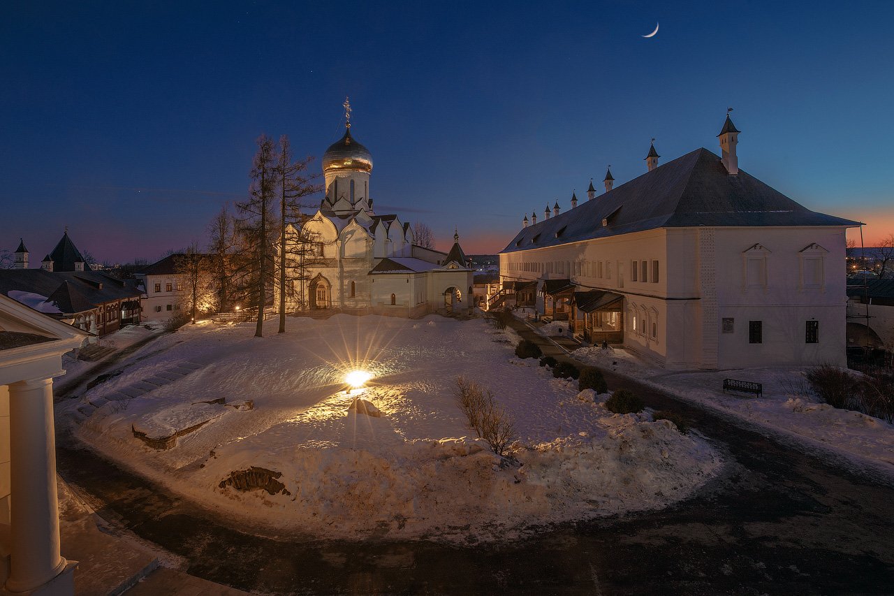 вечер, звенигород, зима, луна, саввино-сторожевский монастырь, Виктор Климкин