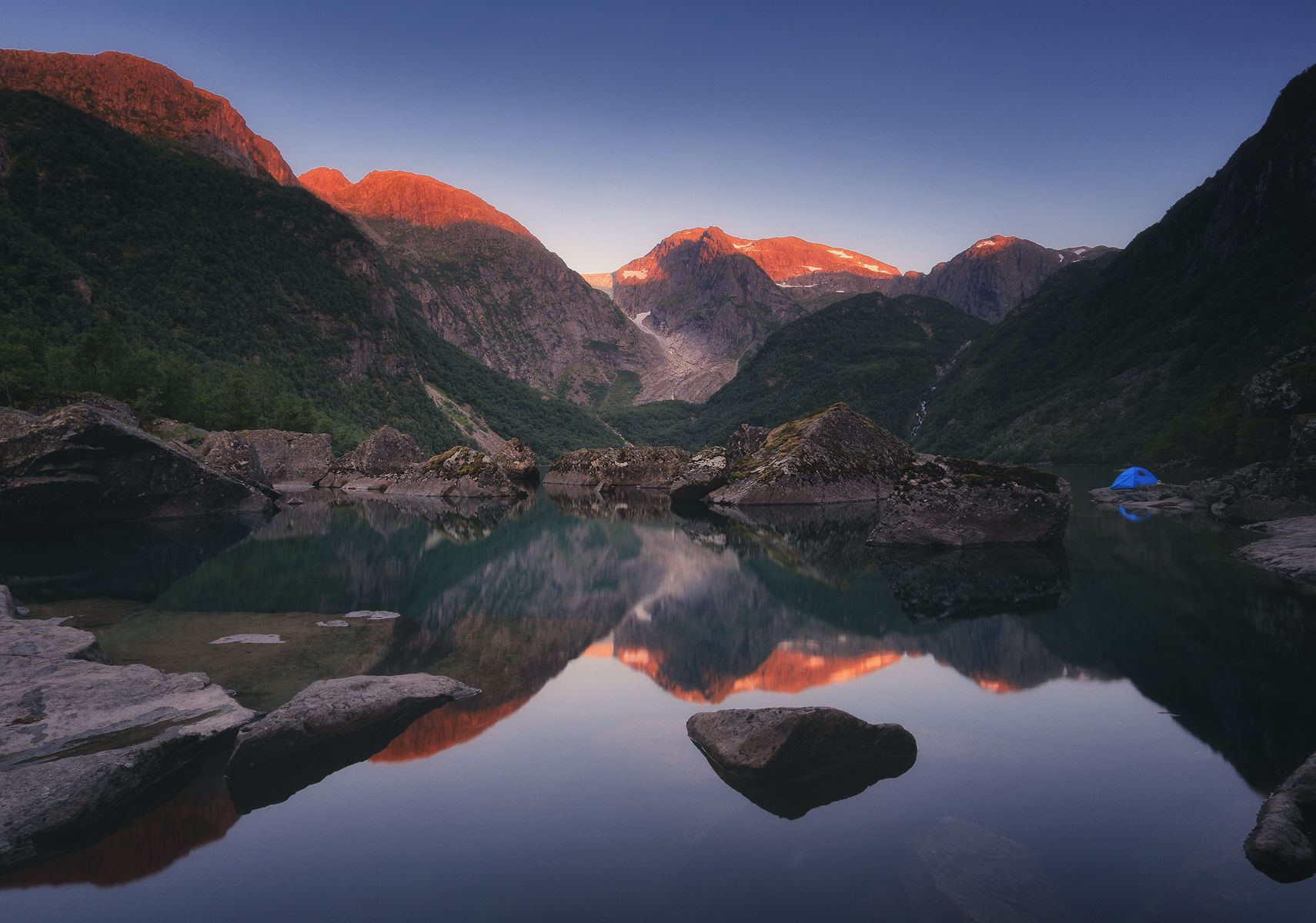 Norway, lake, mountains, summer, sunset, Евгений Матюшенков