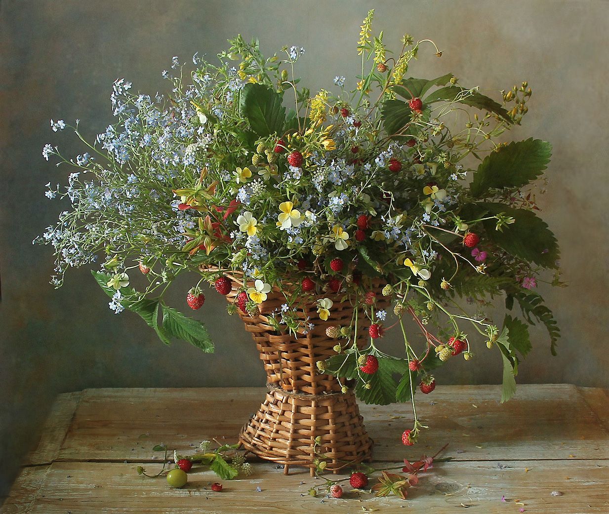 натюрморт, цветы, полевые цветы, лето, марина филатова, земляника, Марина Филатова