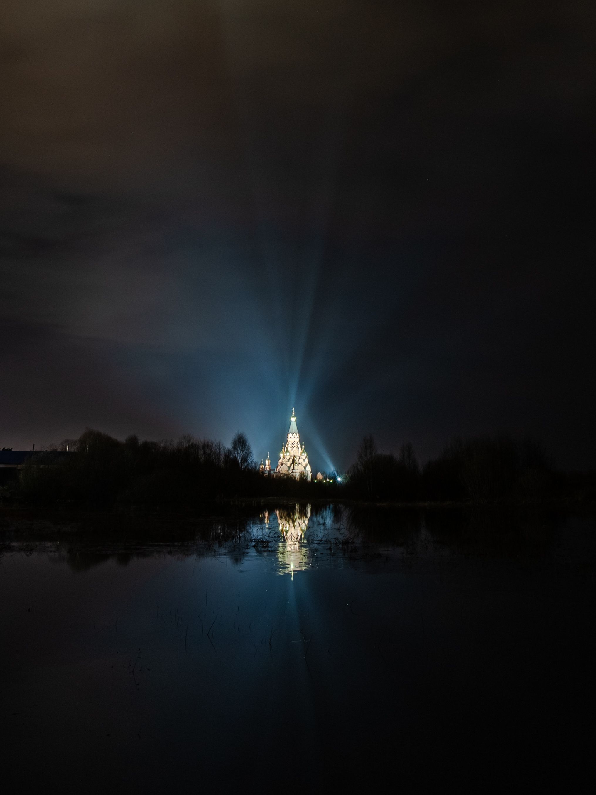 Лесосибирск, собор, ночная, подсветка, отражение, Логвинович Андрей