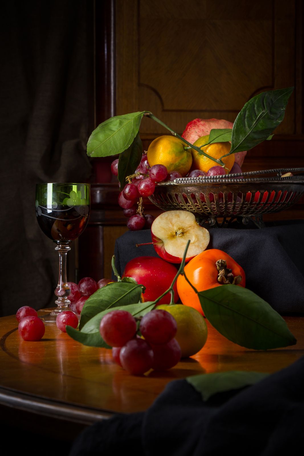 натюрморт, фрукты, голландский, стиль, ретро, винтаж, виноград, урожай,  бокал, вино, яблоки, Игорь Парсаданов