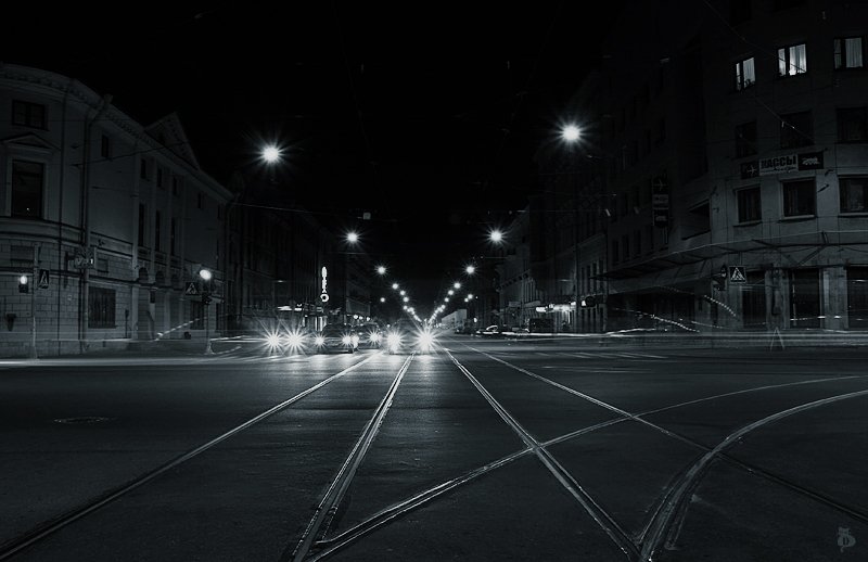 ночь, улица, огни, мой, город, линии, фонари, Darn Cat