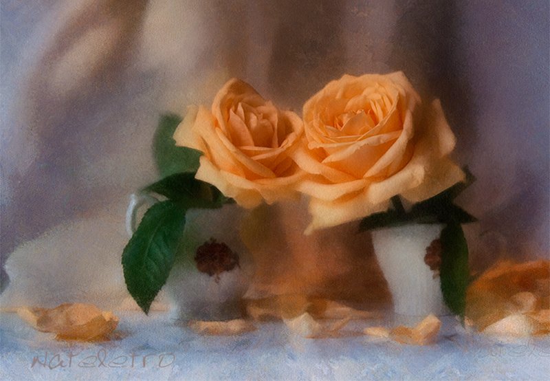 натюрморт розы цветы чашки весна, Наталья Кузнецова (Nateletro)