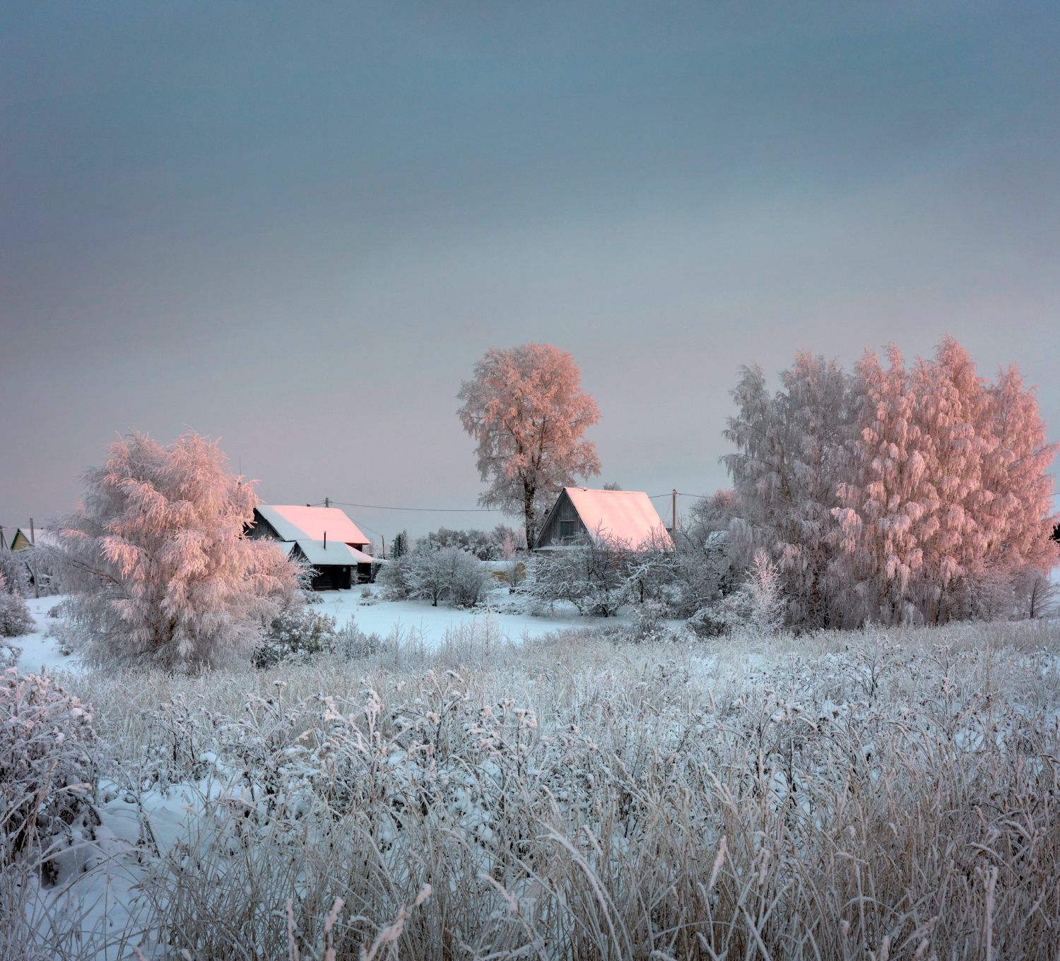 вечер деревня домик снег закат освещение, Сергей Буторин