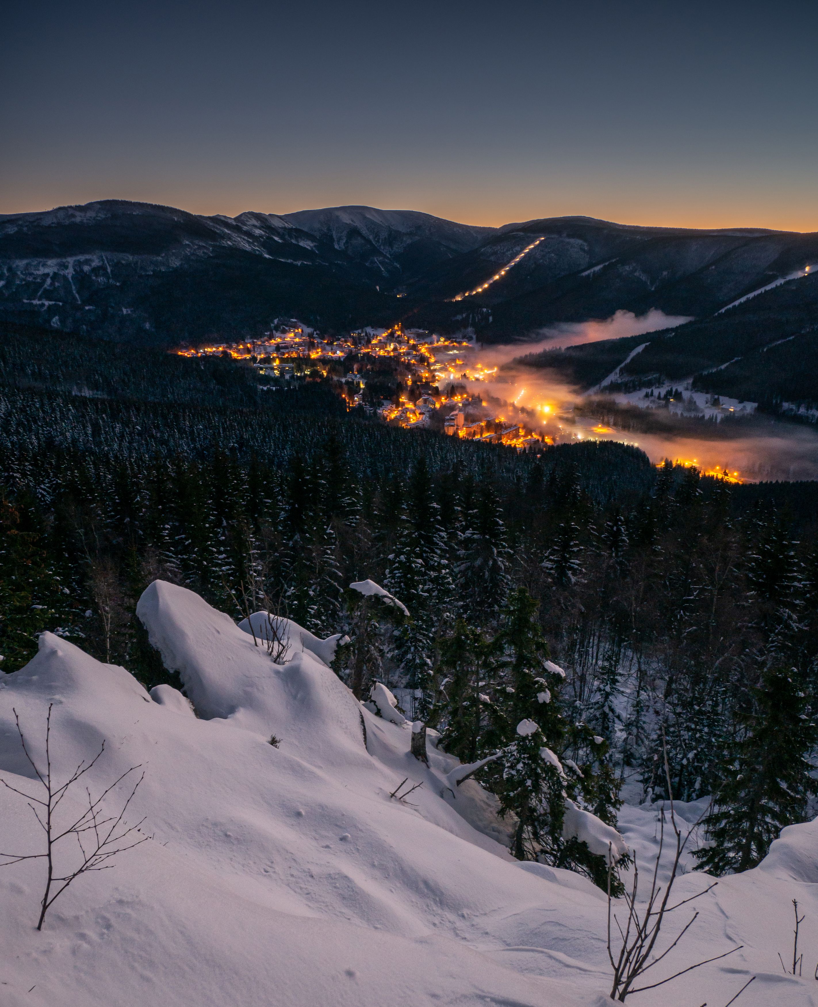 spindleruv mlyn,night,snow,winter,mountains,czech, Slavomír Gajdoš