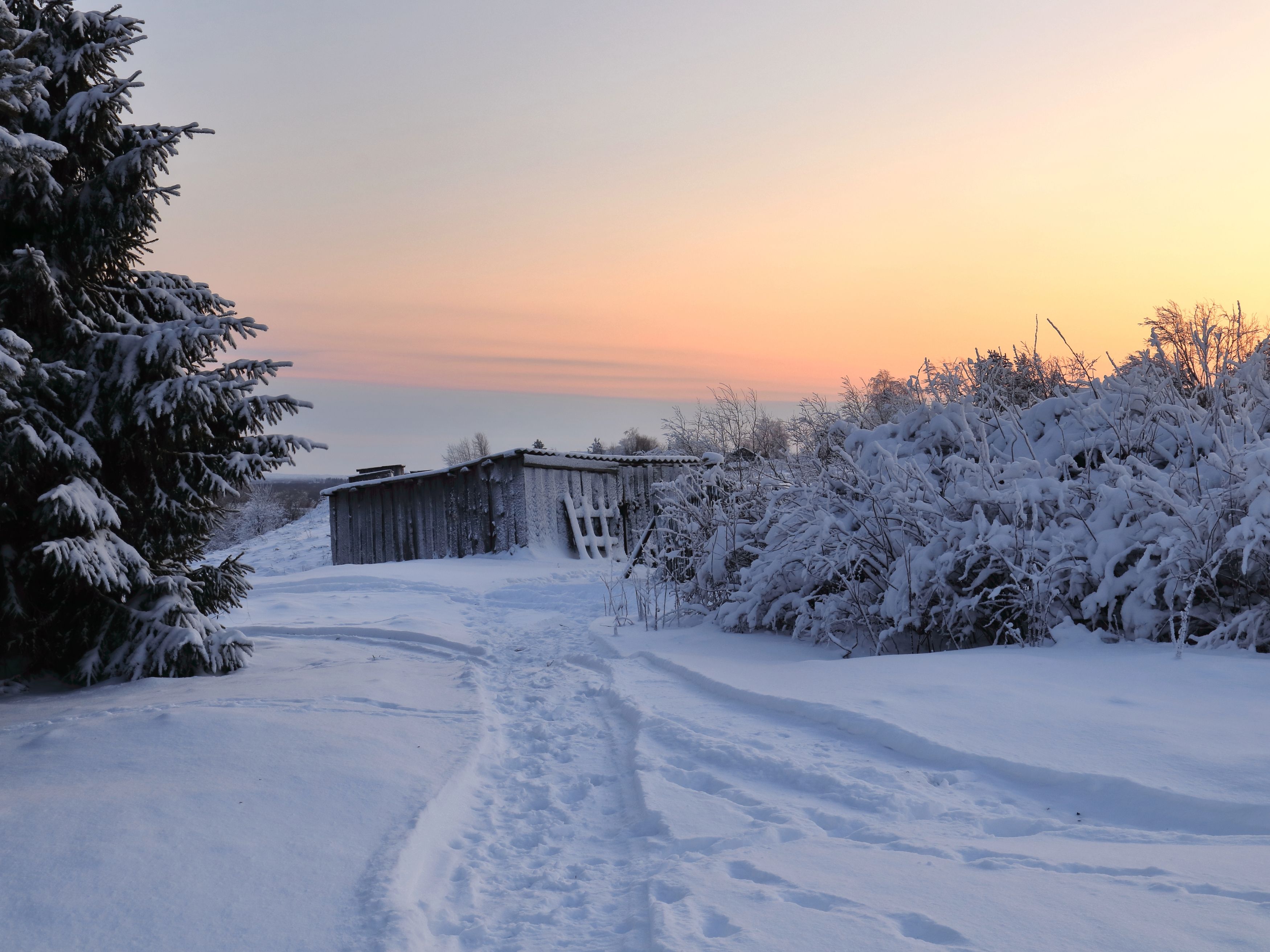 природа, деревни, зима, утро, снег, небо, север, Титов Александр