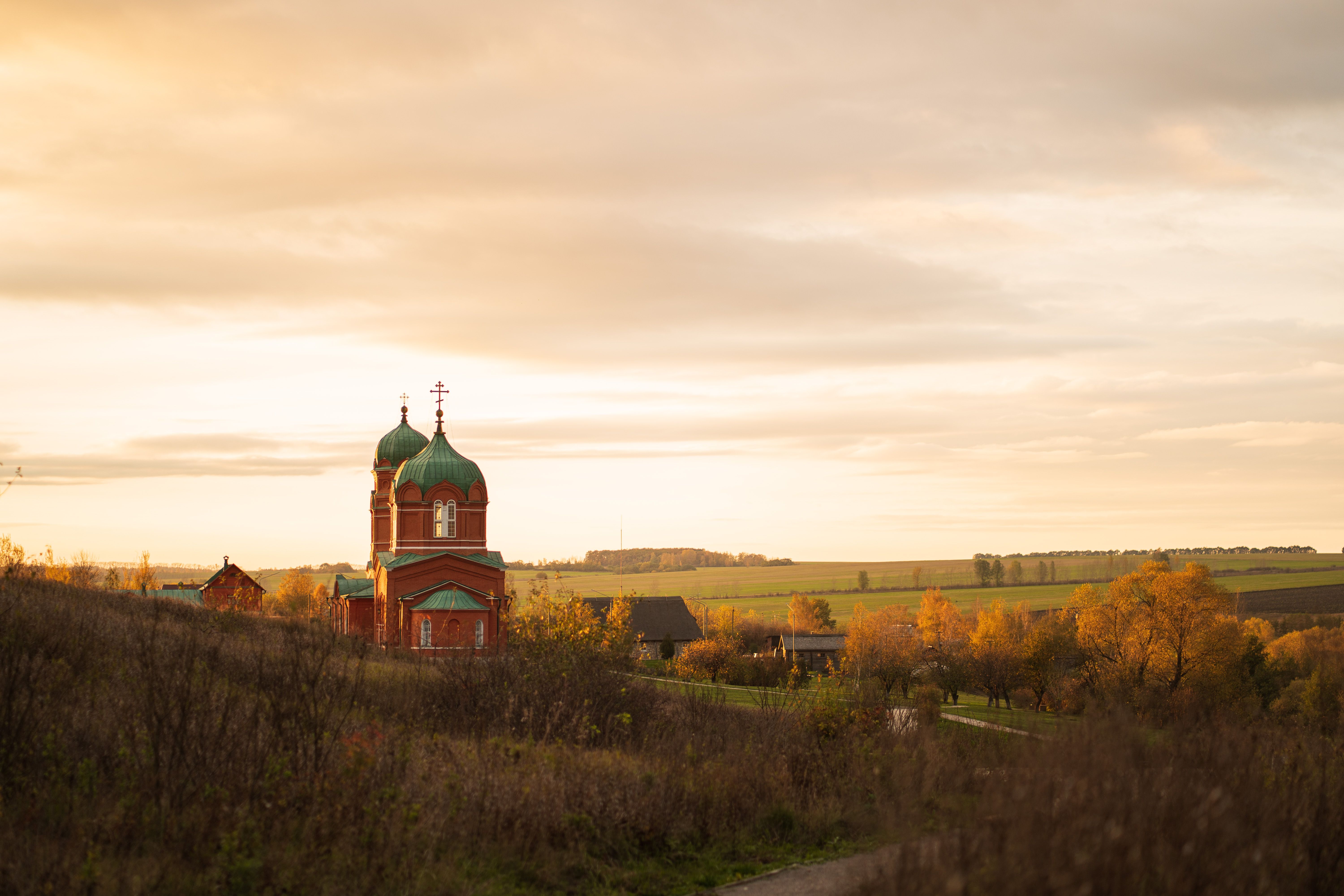 пейзаж, осень, поле, церковь, Владимирова Оксана