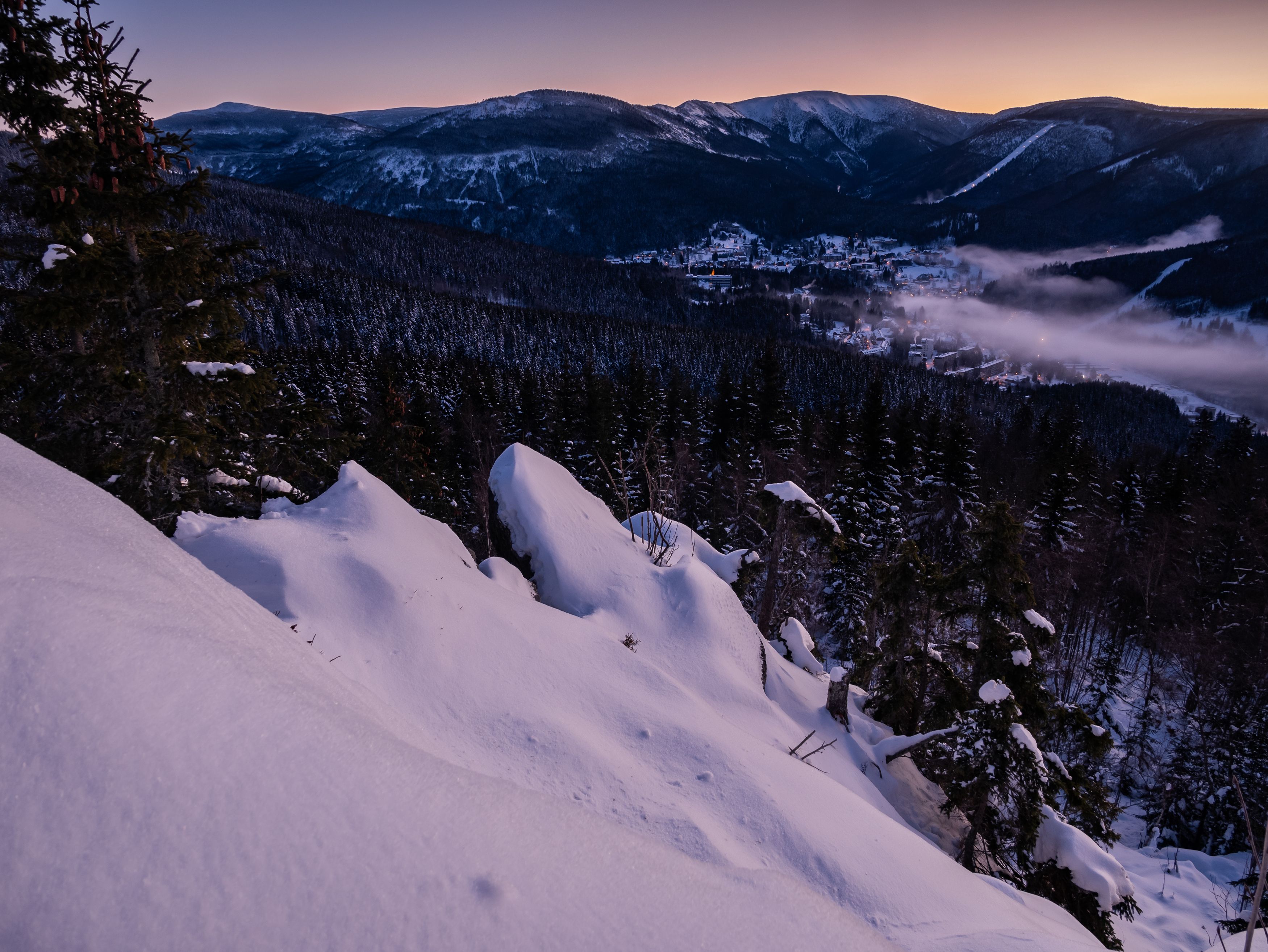 czech,snow,winter,landscape,giant mountains,spindleruv mlyn,nature,sunrise,down, Slavomír Gajdoš
