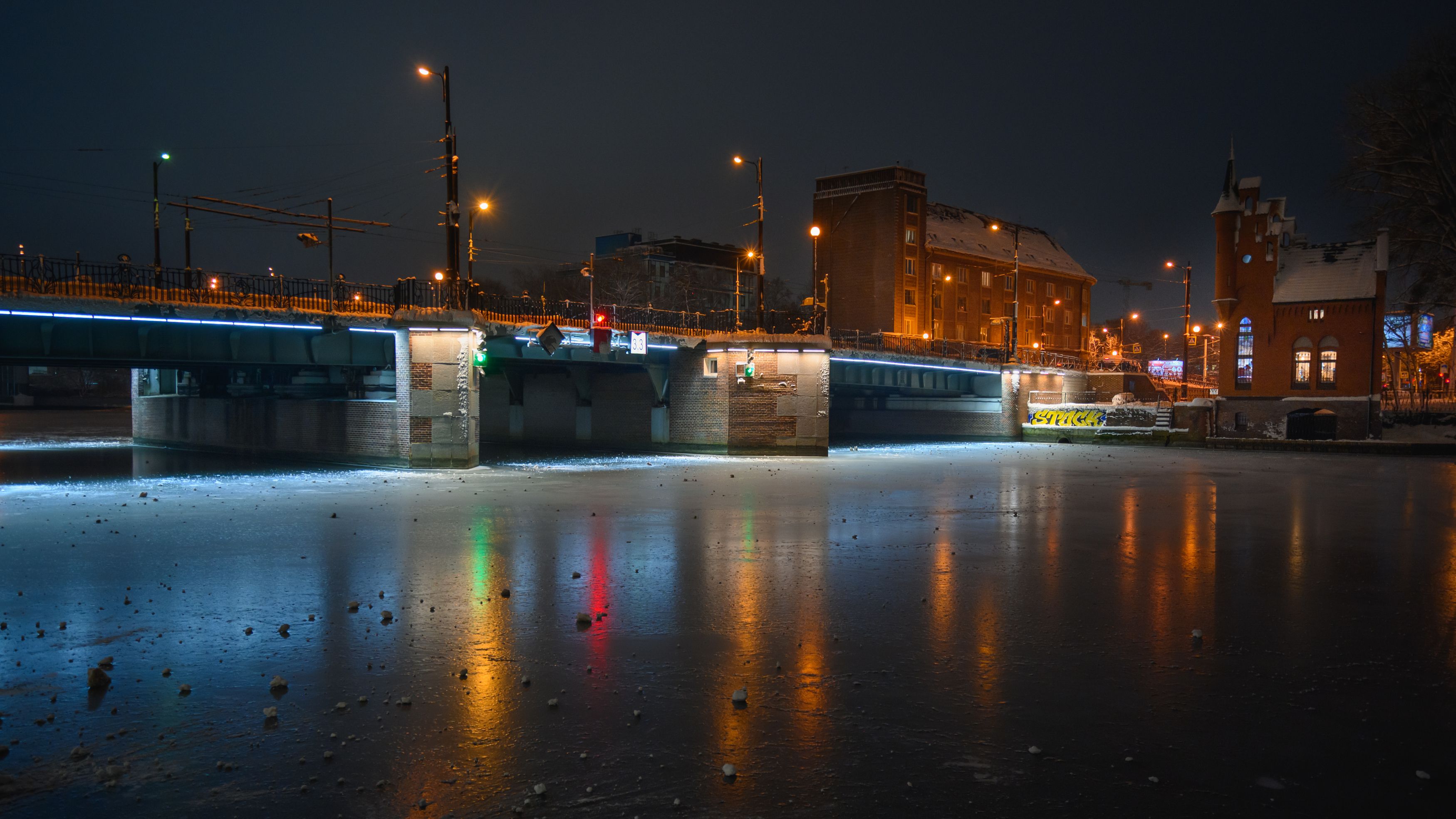 калининград, ночь, город, мост, зима, Popoff Dmitry
