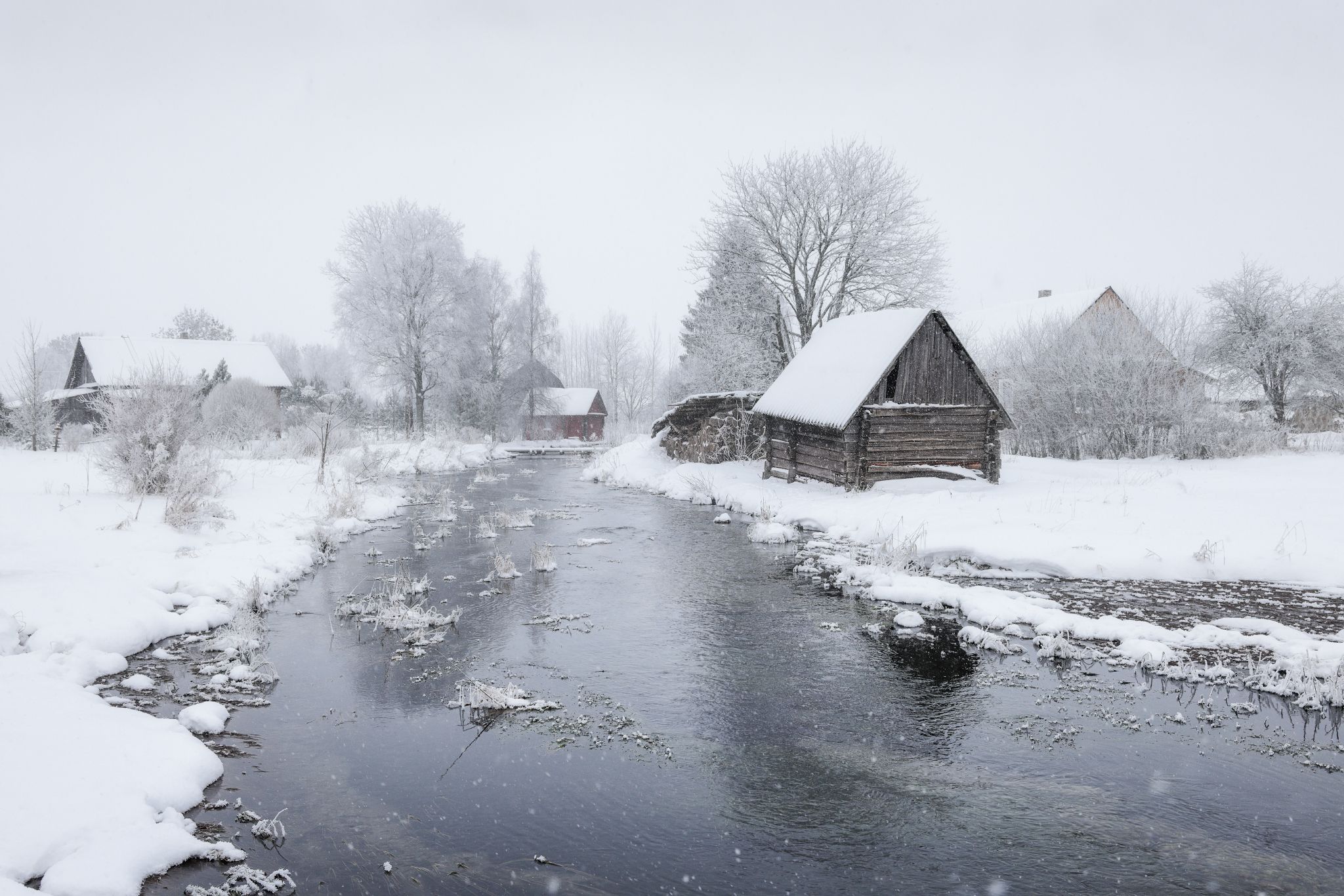 пейзаж, зима, снегопад, деревушка, Андрей