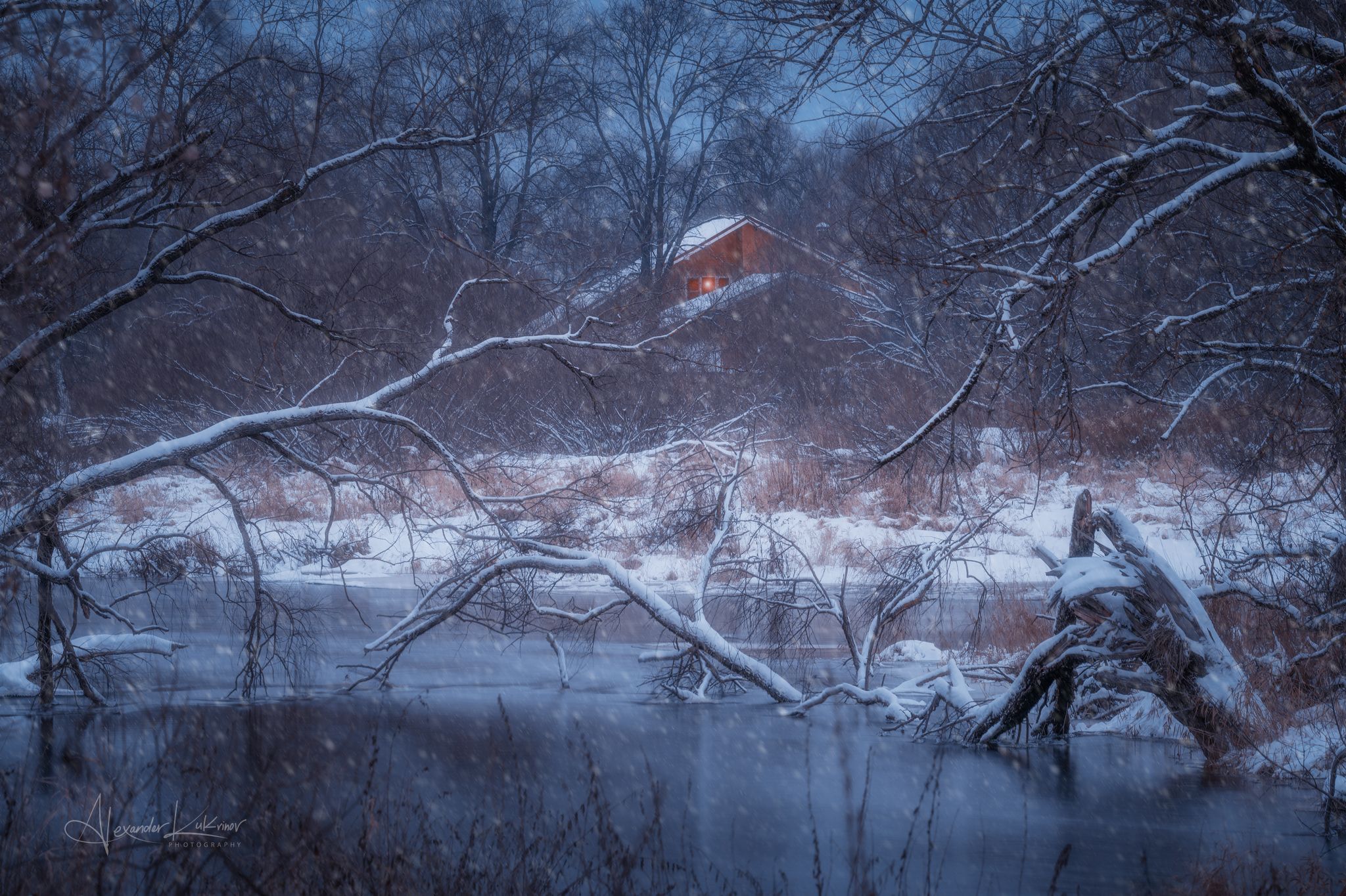 зима,пейзаж,снег,вечер, Александр Кукринов
