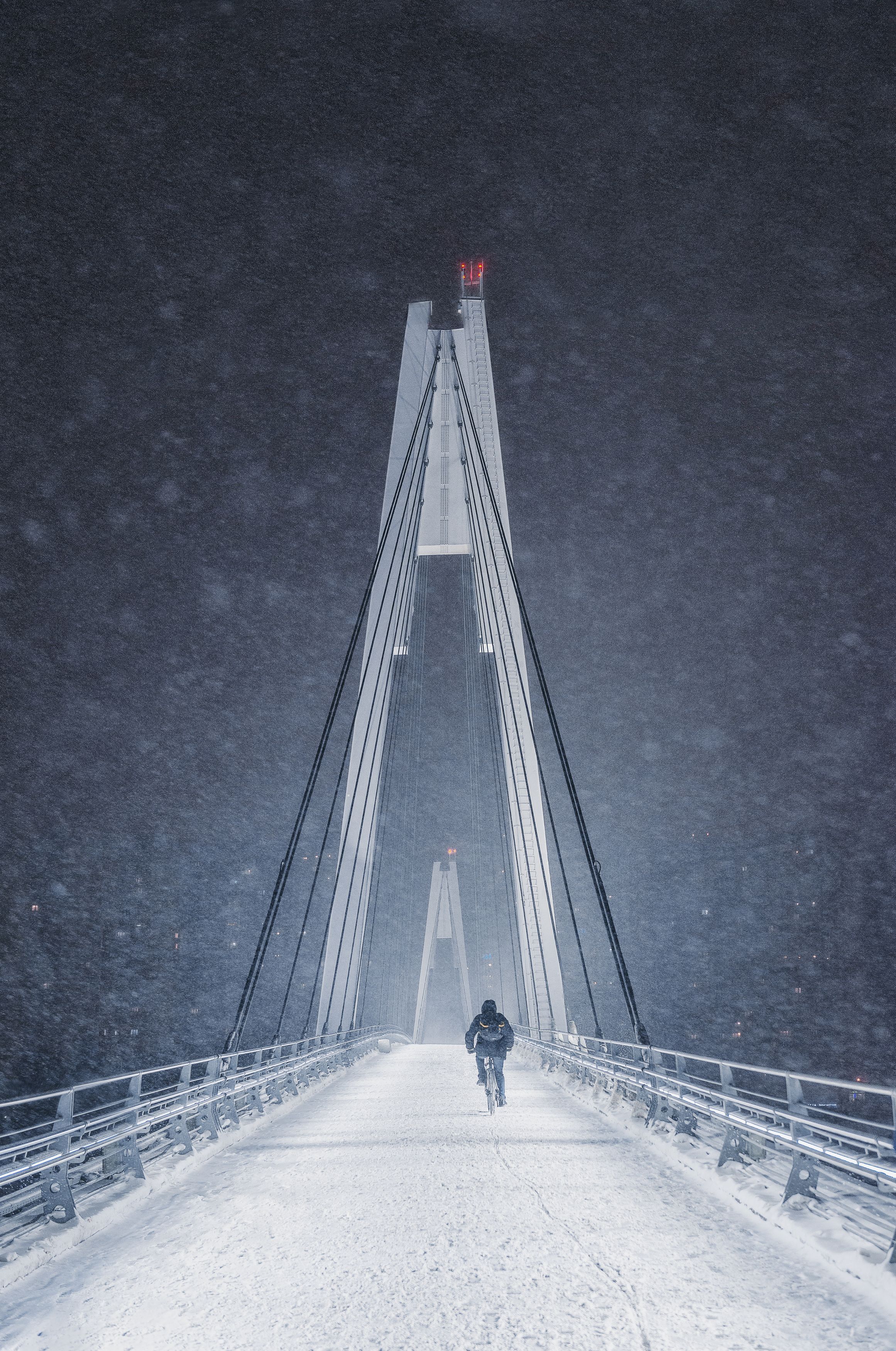 ночь, Красногорск, зима, winter, мост, велосипедист, Мазурева Анастасия