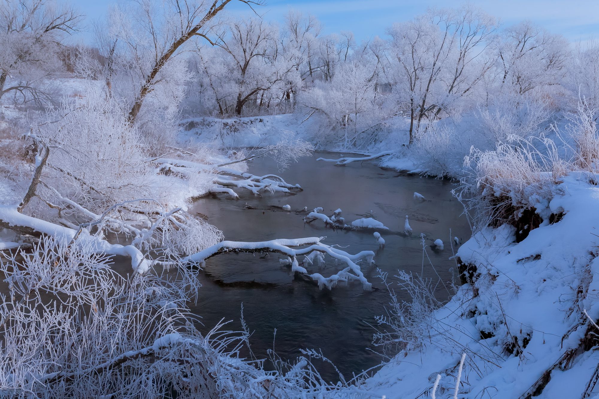 зима, река, иней, пейзаж, мороз, Юрий Морозов
