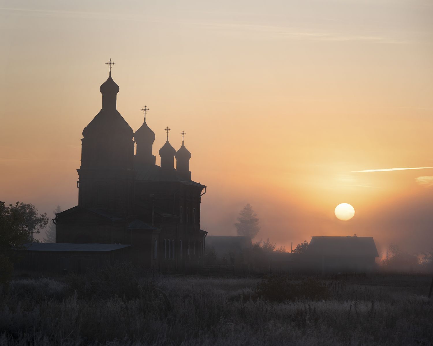 осень, утро, пейзаж, церковь, Александр Степочкин