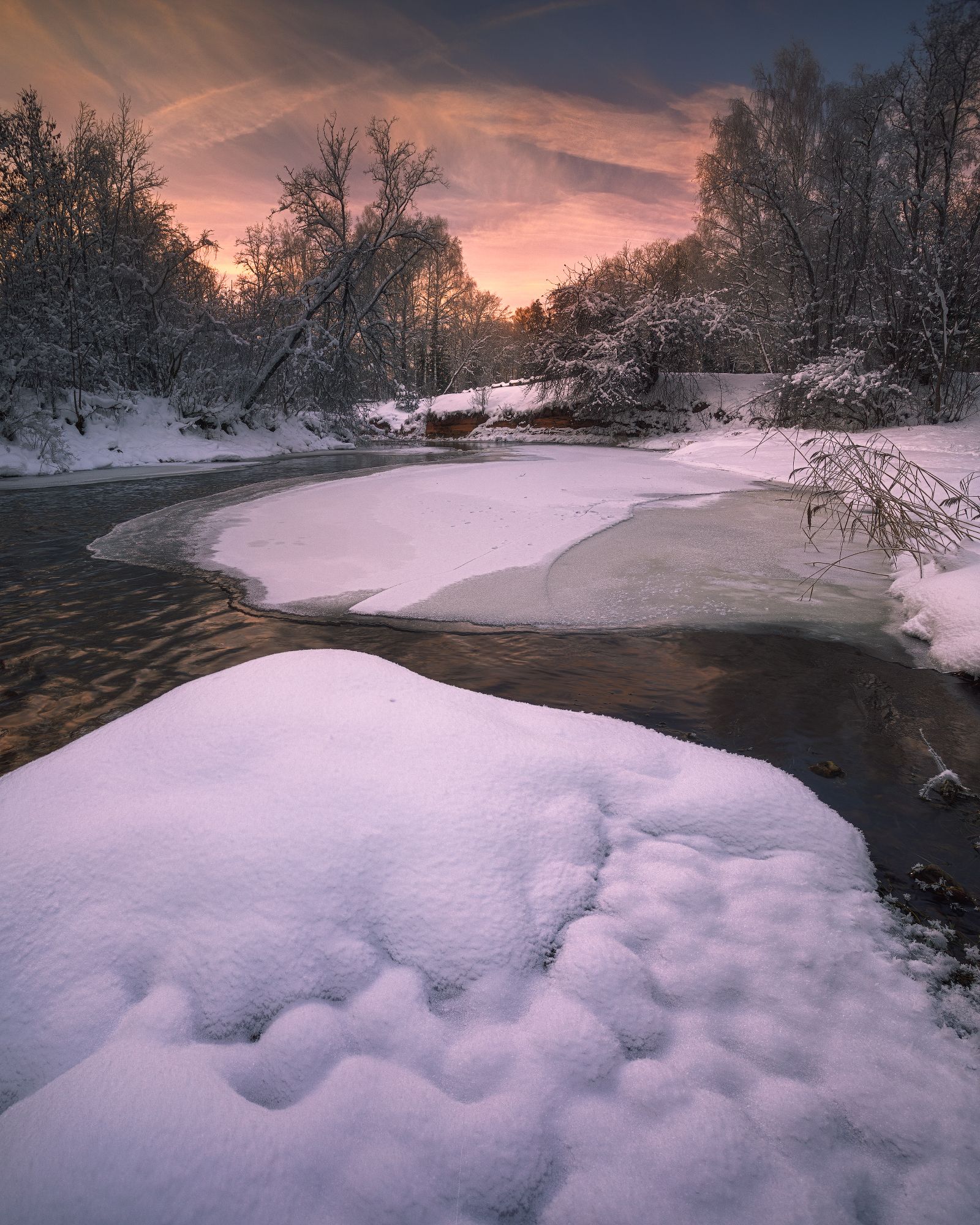 winter. river. evening . amata, Andris