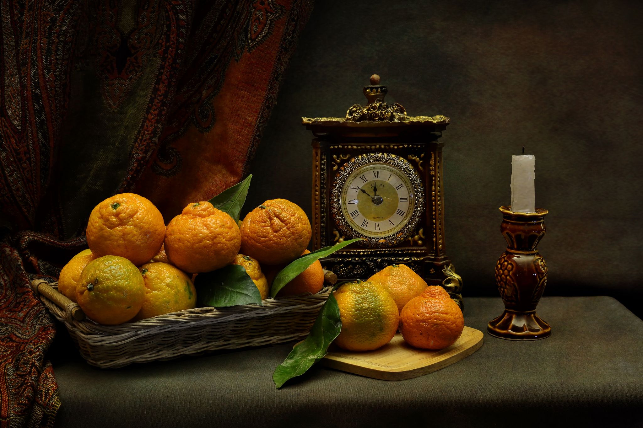 мандарины,часы,свеча,праздник, Инаида