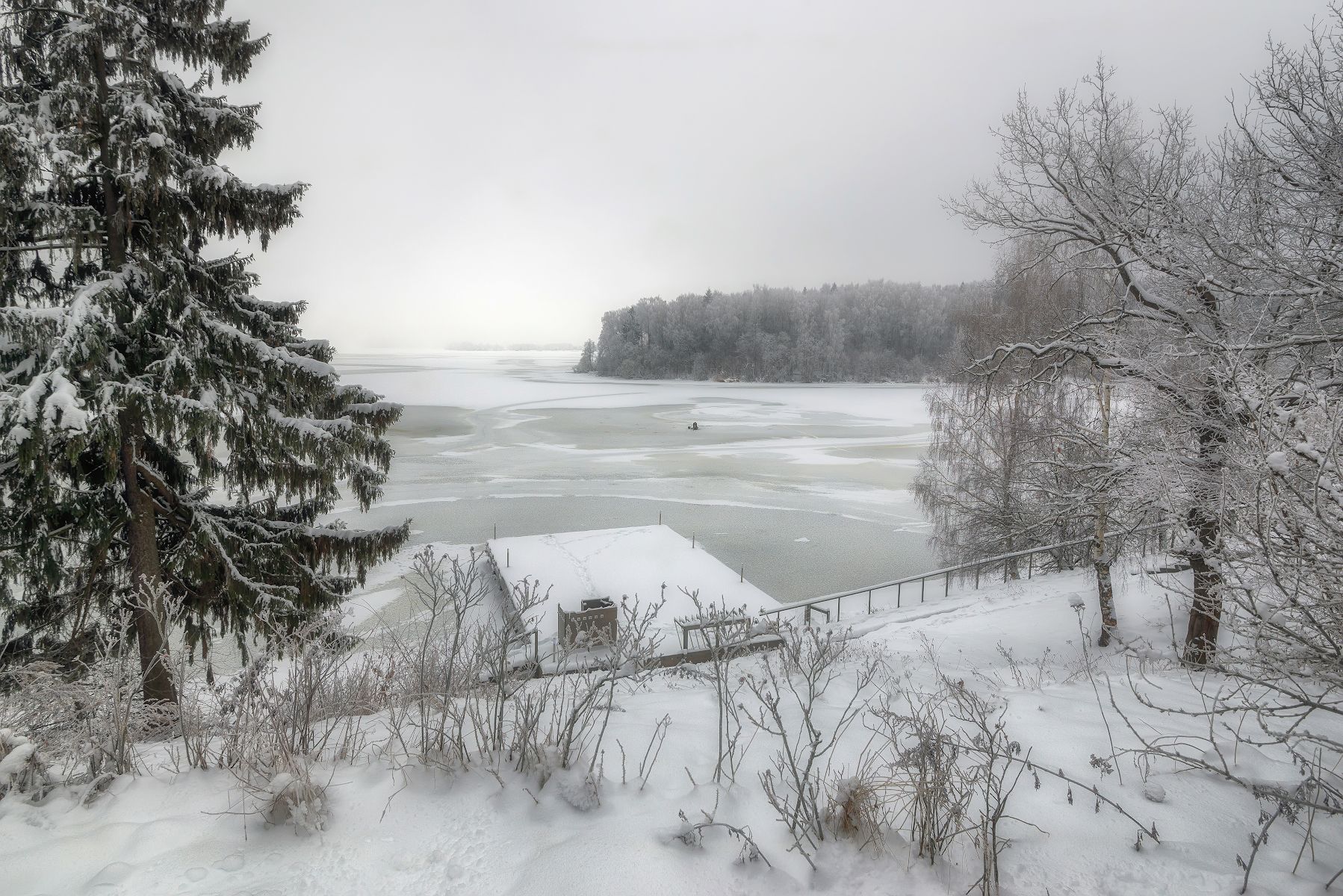 пристань, снег, зима, рыболов, лёд, водоём, Сергей Аникин