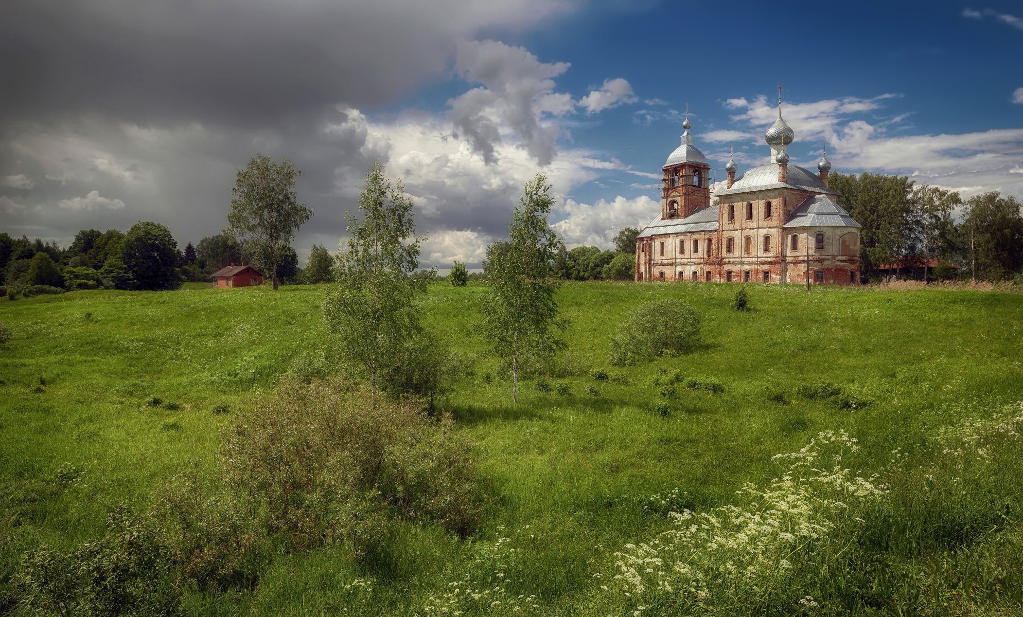 ландшафт, храм, поле, лето, Сергей Аникин