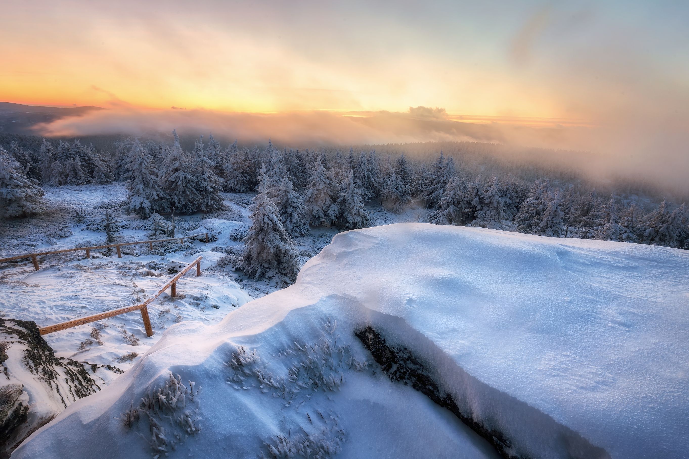 snow, landscape, winter, sun, morning, Petr Fiala