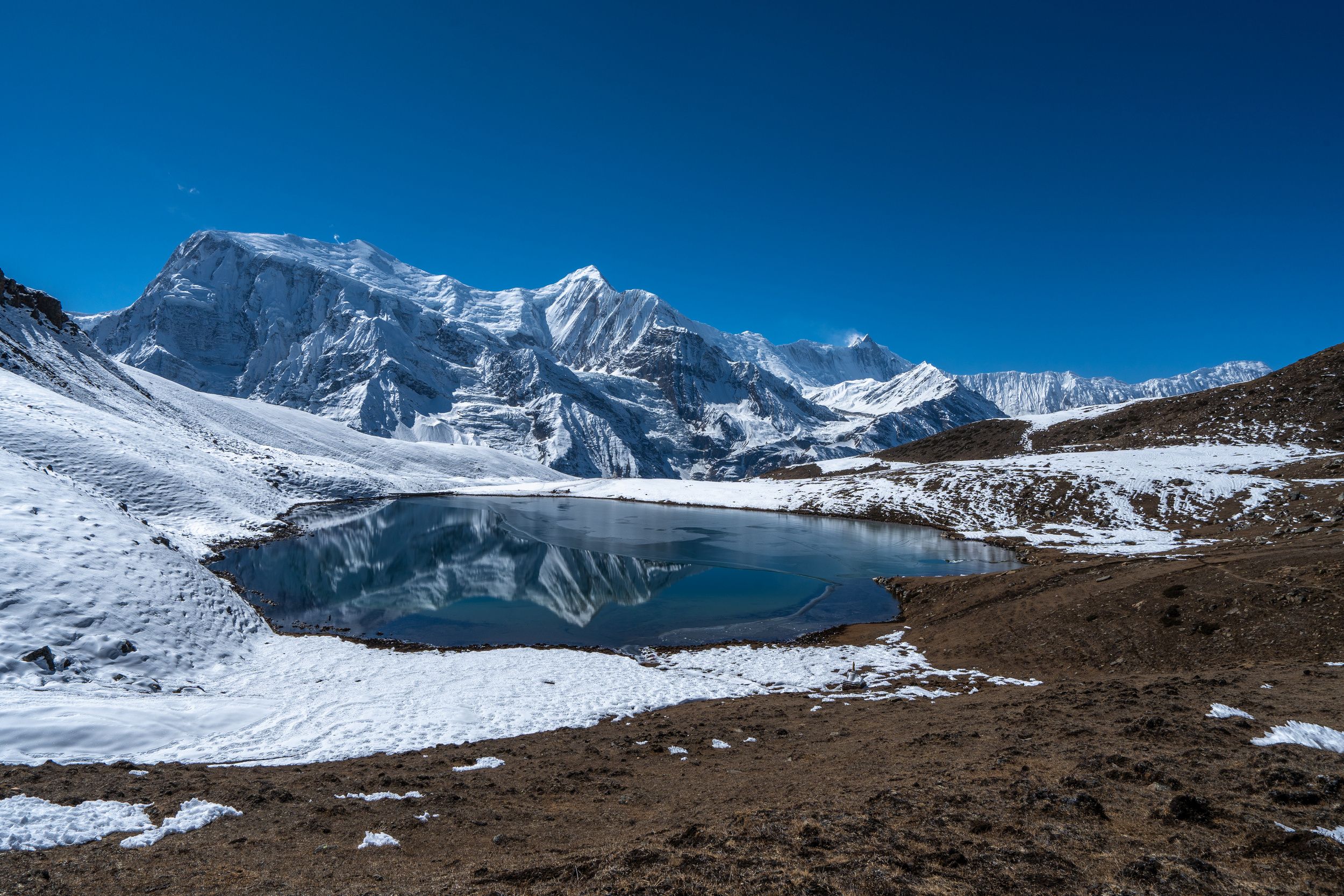 ice lake, nepal, himalaya, manang, mountains, reflection, озеро, высокогорное озеро, непал, гималаи, мананг, горы, отражение, Баландин Дмитрий