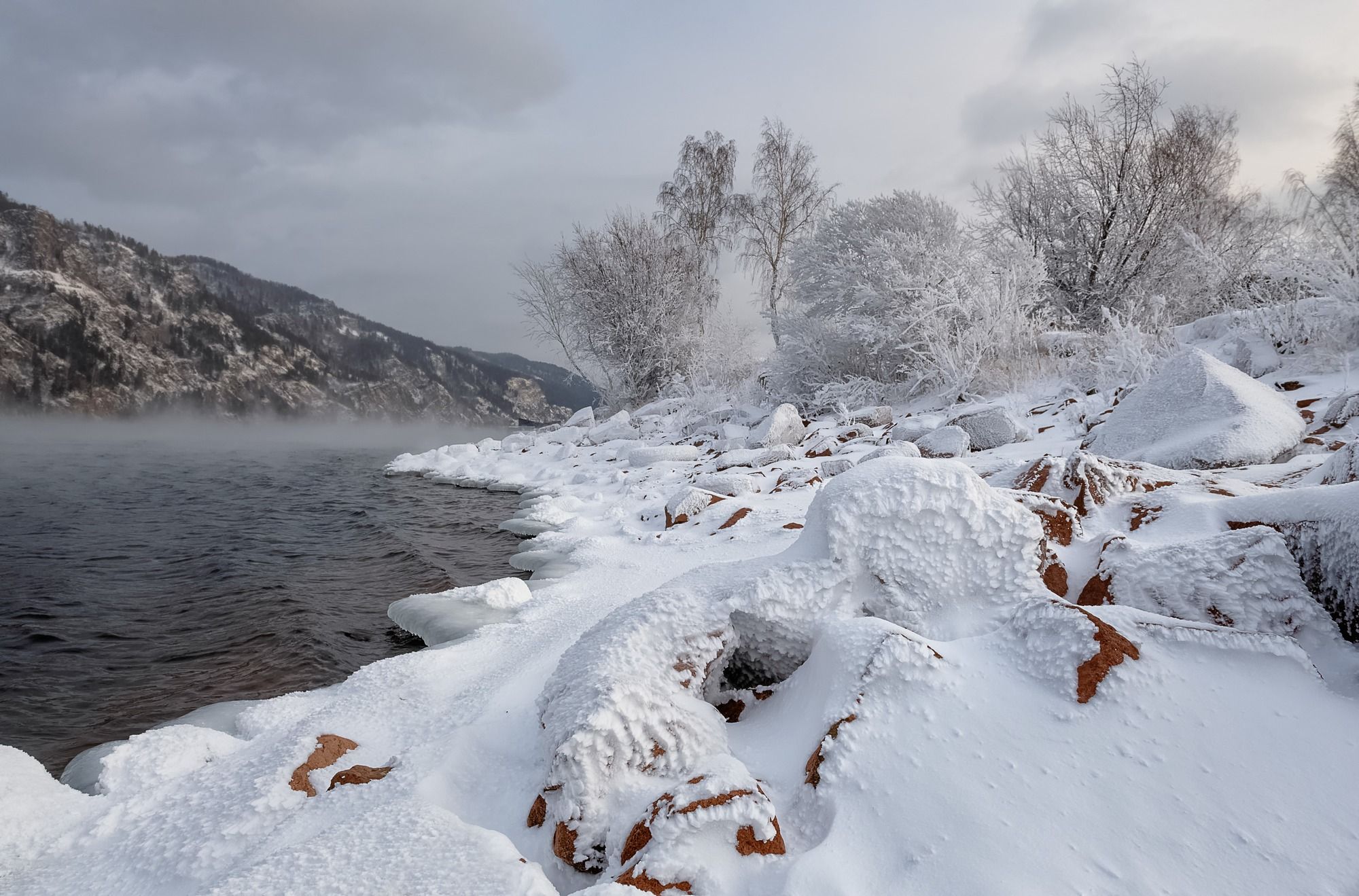 берег, сибирь, енисей, мороз, иней, камни, Фомина Марина