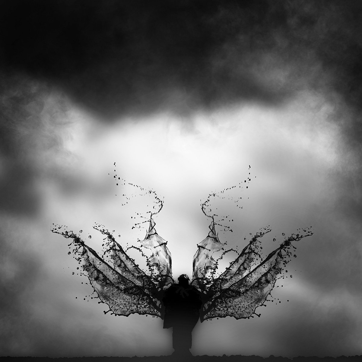 conceptual, fine art, shadow, concept, milad safabakhsh, human, angel, wings, cloud, sky, black and white,, milad safabakhsh