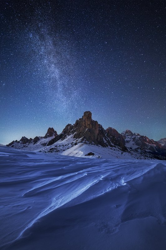 Alps, Cold, Dolomites, Dolomiti, Italia, Italy, Milky way, Mountains, Night, Nightscape, Peaks, Sky, Snow, Stars, Winter, Martin Rak