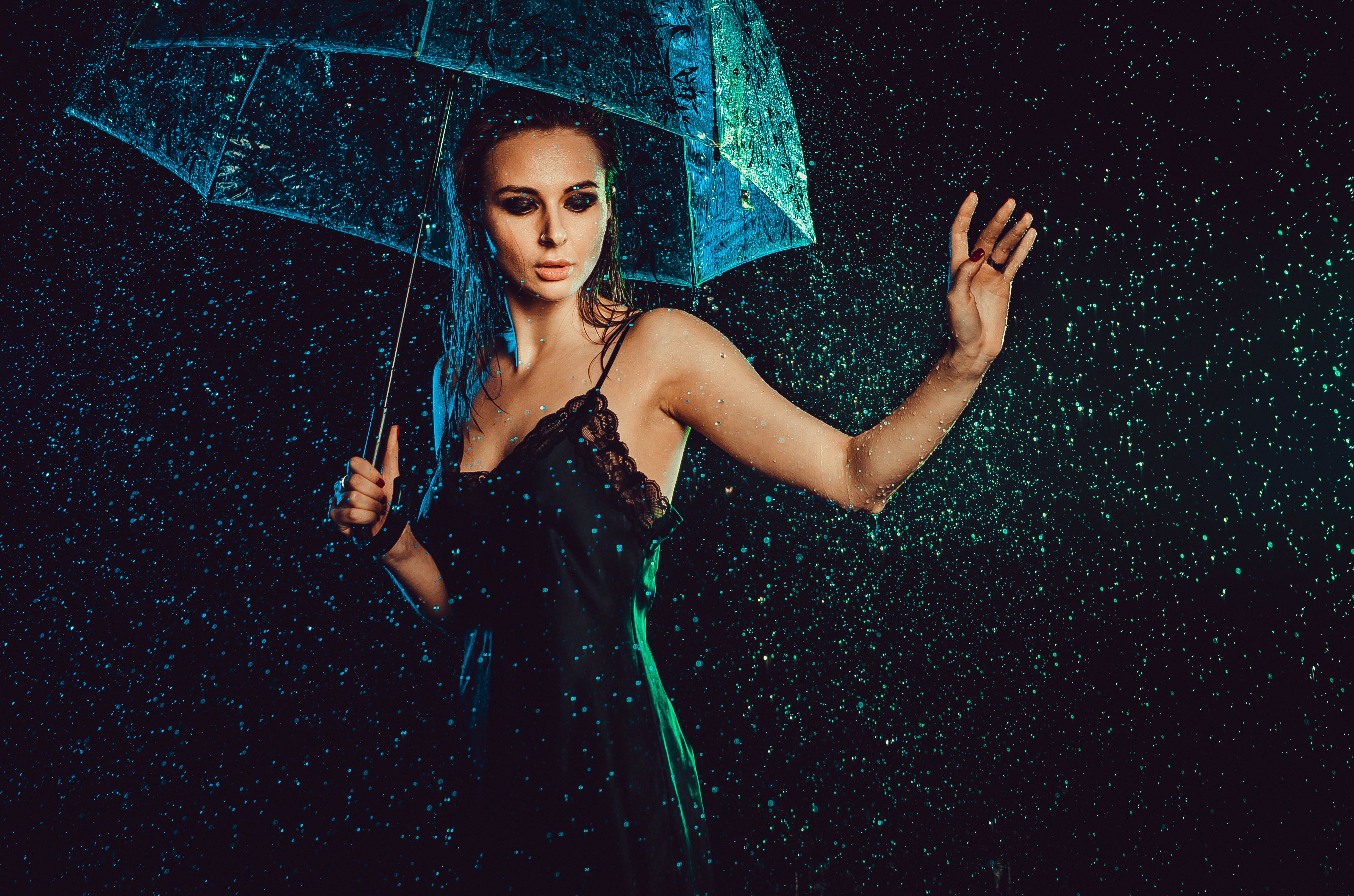 дождь, девушка под дождем, вода, зонт, Елена Аверина