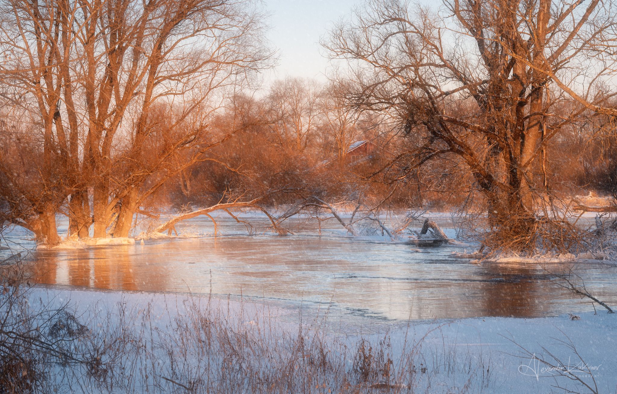 зима,закат,вечер,пейзаж,река,угра, Александр Кукринов