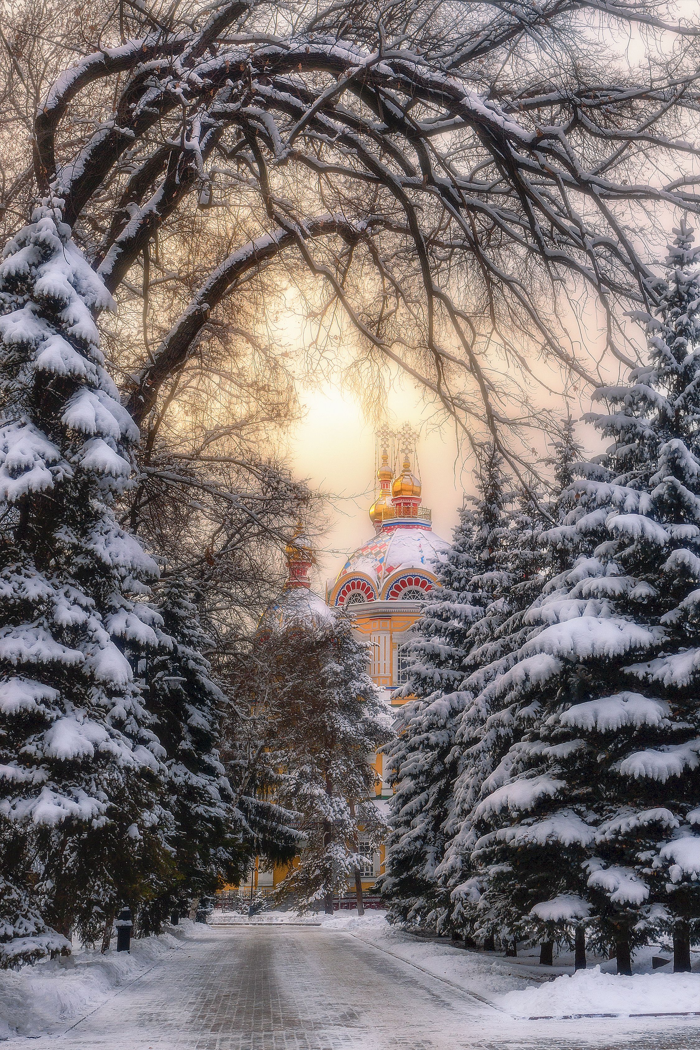 зима храм архитектура снег солнце вечер свет цвет природа пейзаж, Еремеев Дмитрий