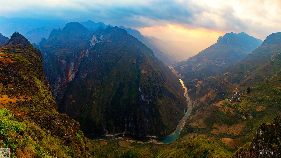 quanphoto, landscape, morning, sunrise, dawn, valley, mountains, river, canyon, panorama, hagiang, vietnam, quanphoto