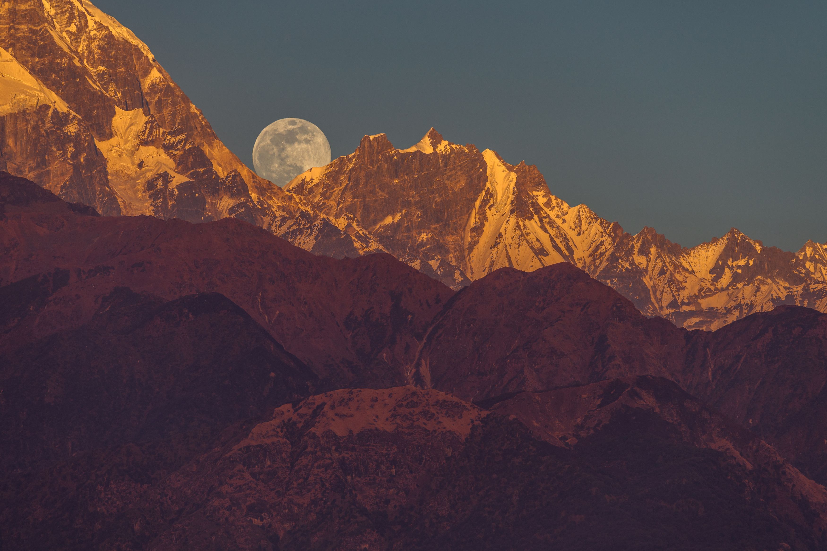 moonrise fullmoon himalayas nepal pokhara mountains , Kirill Tsybenko