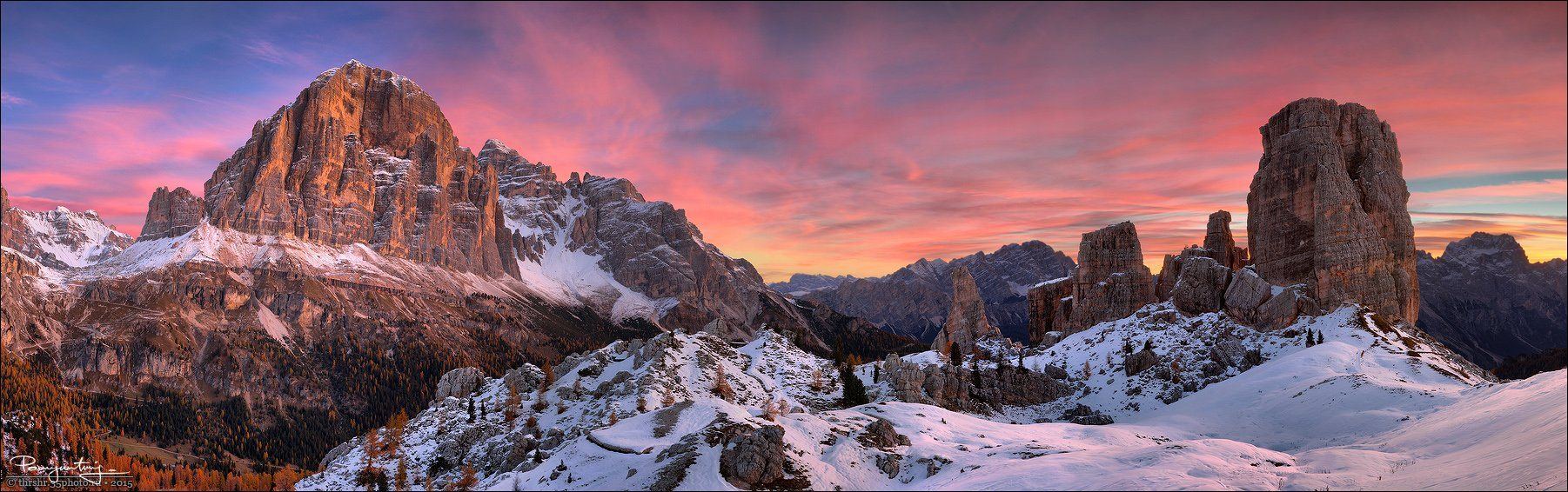 Alps, Bolzano, Cinque torri, Dawn, Dolomites, Hdr, Italy, Panorama, Snow, South tyrol, Sunrise, Andrew Thrasher