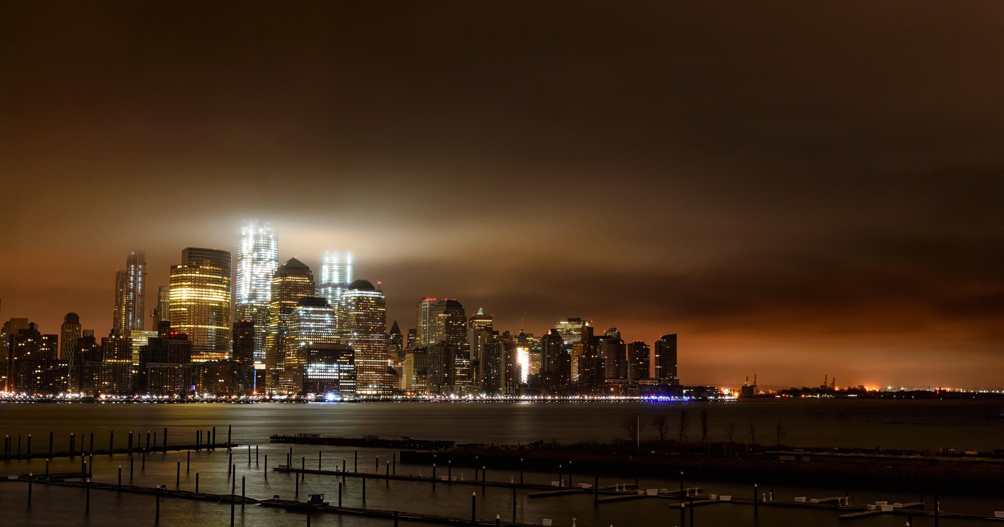 NYC, wtc, evening, lights, clouds, Роман Джаджа