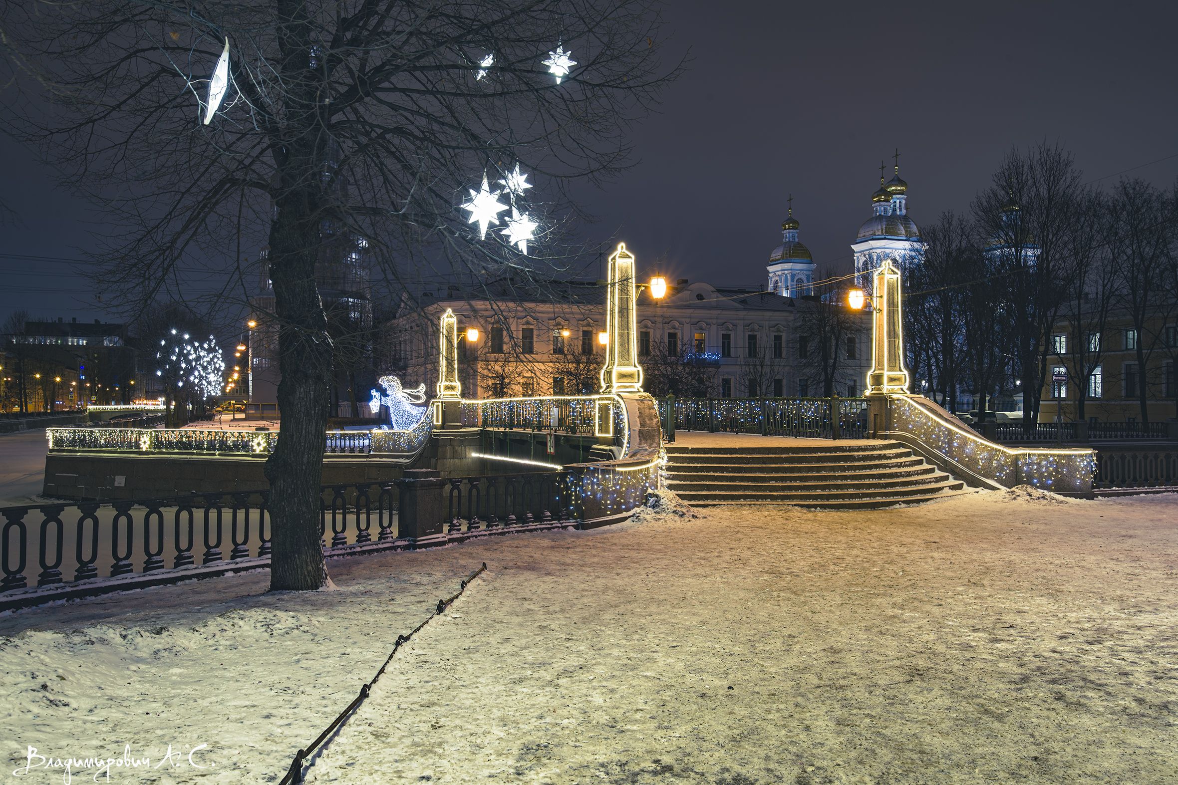 красногвардейский мост огни фонари зима питер никольский собор, Алексей Смирнов