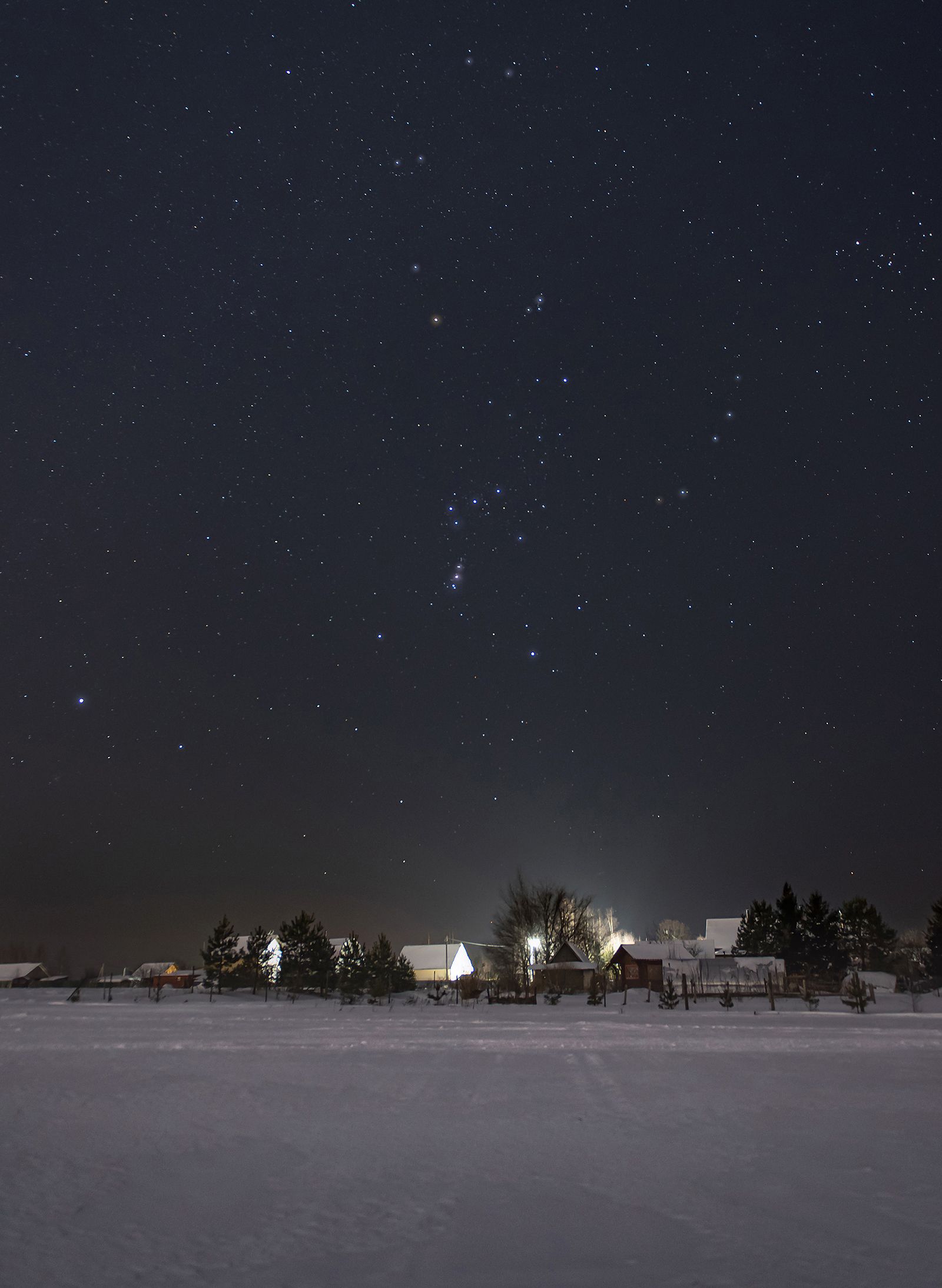 ночь звезды созвездие орион зима деревня снег, Сальников Евгений