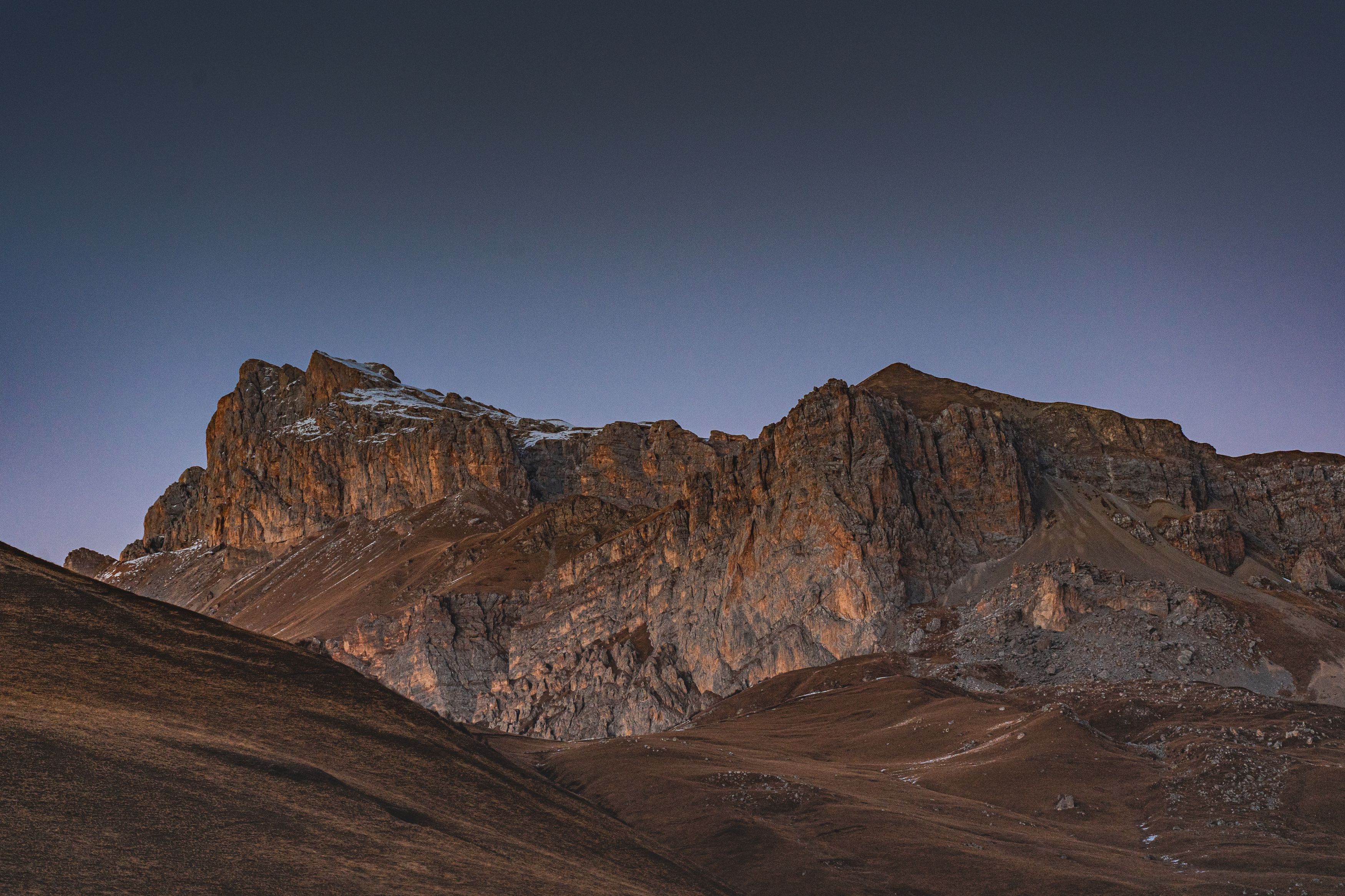 mountains, rock, sunrise, winter, ossetia, landscape, Sarmat Batagov
