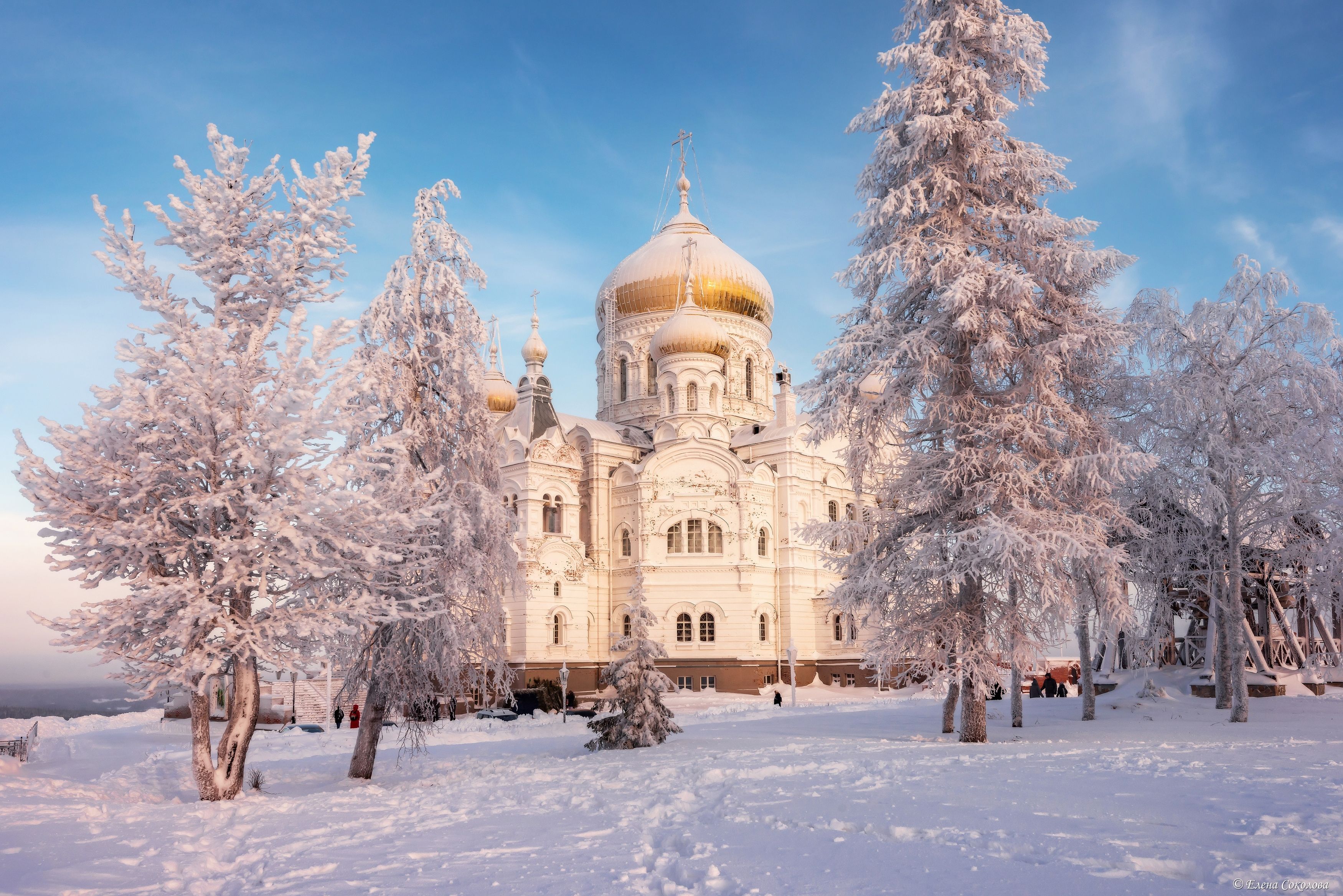 белая гора, вечер, закат, пермский край, мороз, зима, снег, белогорский монастырь, Соколова Елена
