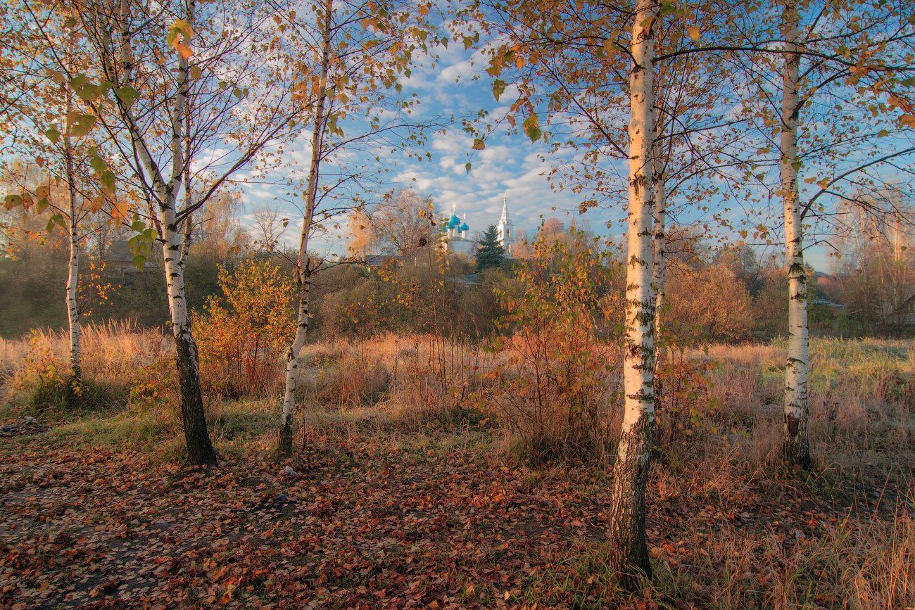 берёзы, осень, пейзаж, подмосковье, храм, Виктор Климкин