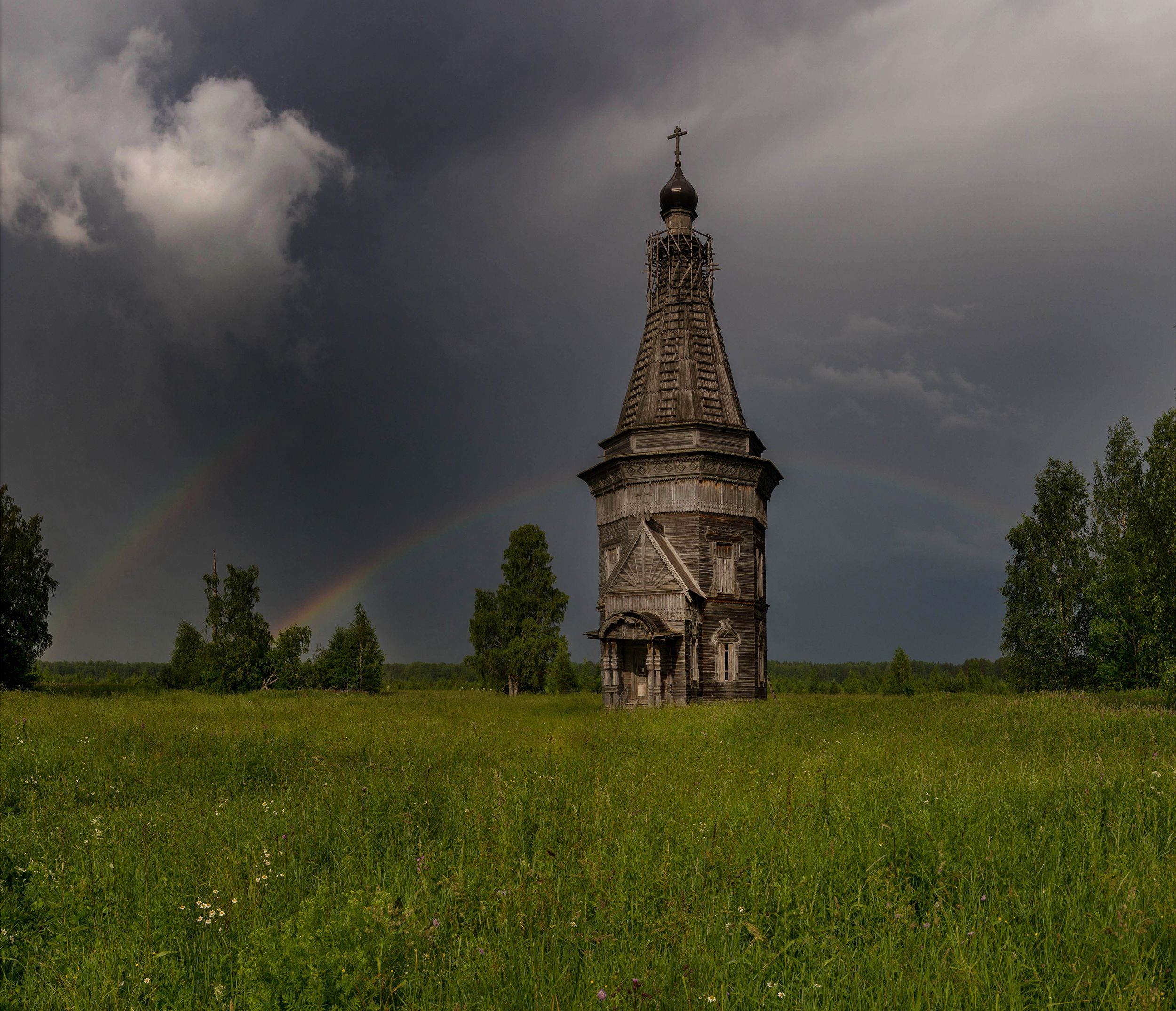 архангельская, каргополье, природа, пейзаж ,церковь, гроза, радуга, лето, север, деревня, Павел Ващенков