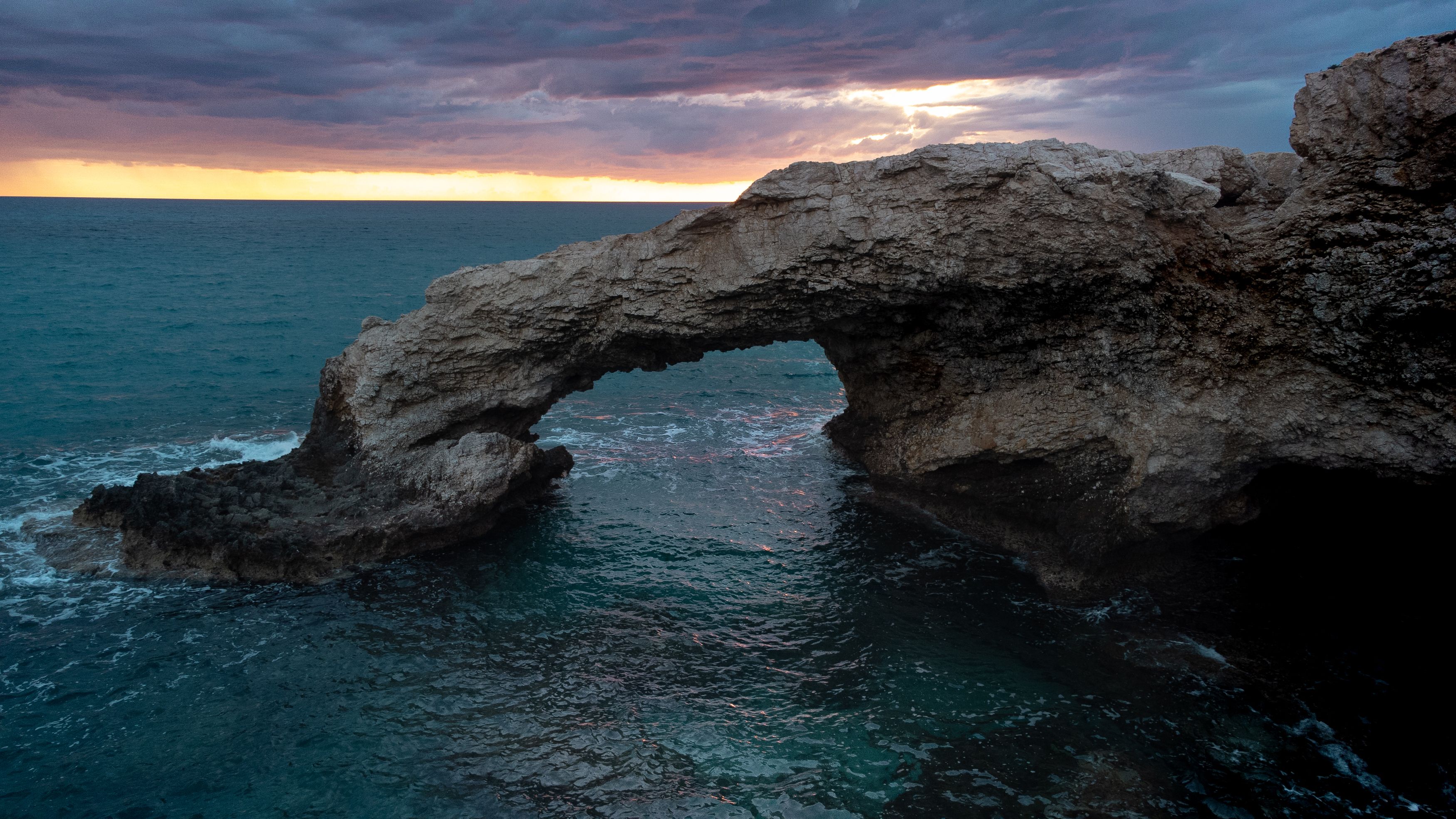 sea, cyprus, arch, water, sunset, dusk, landscape, drone, drone photo, Roman Bevzenko