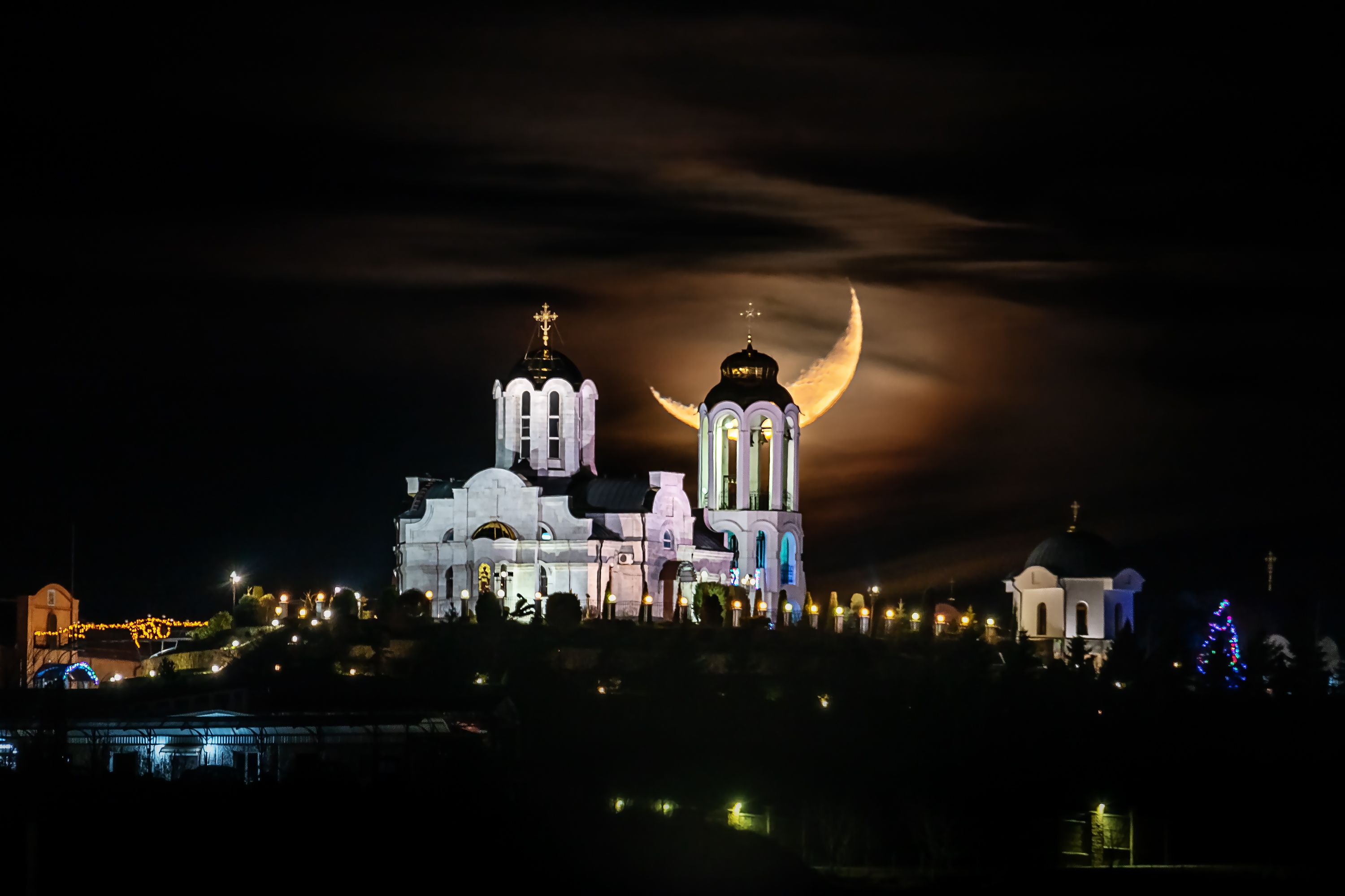 луна, месяц, храм, ночь, Zakharov Armen