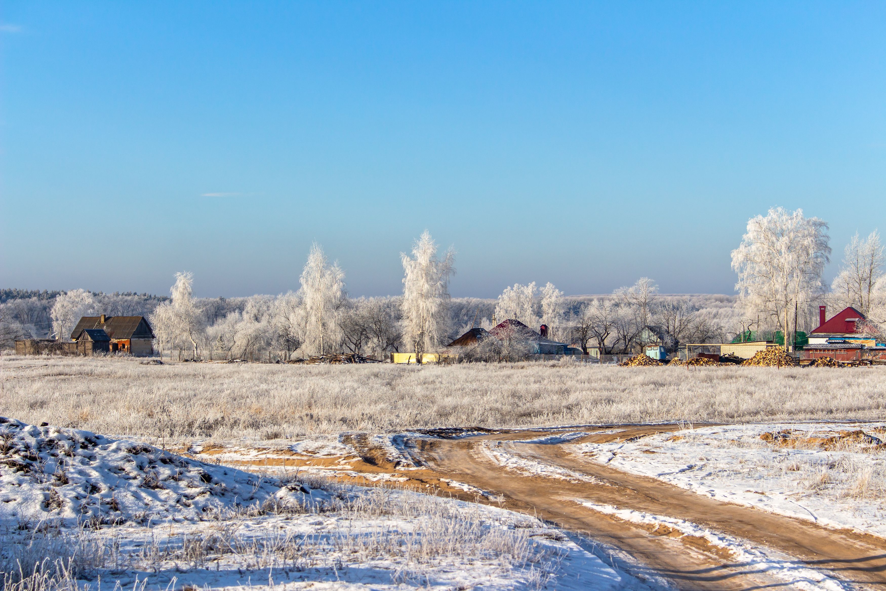 природа, деревня, зима, мороз, иней, Востриков Руслан