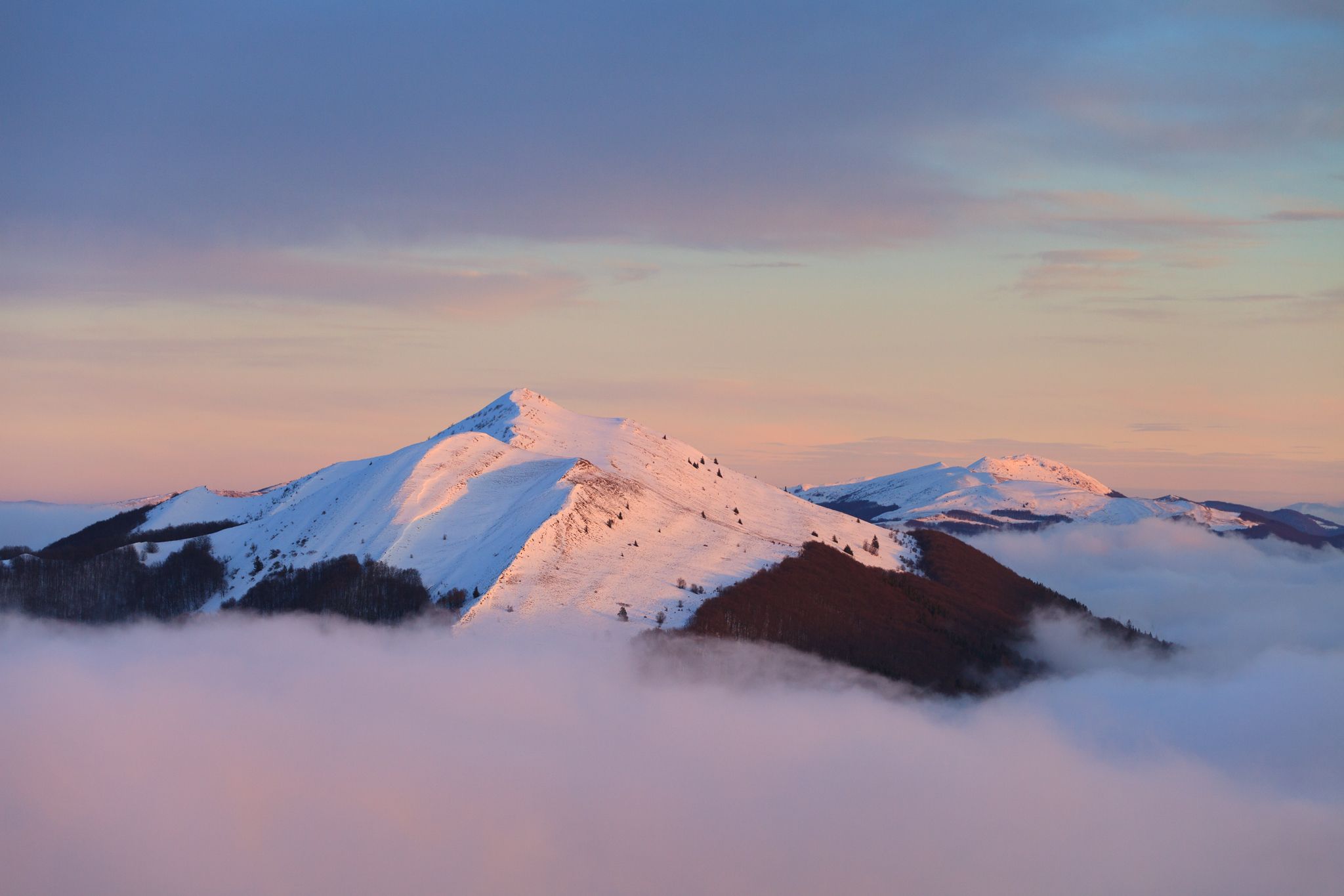 bieszczady, mountains, national, park, sunset, clouds, colors, winter,,  Mirosław Pruchnicki