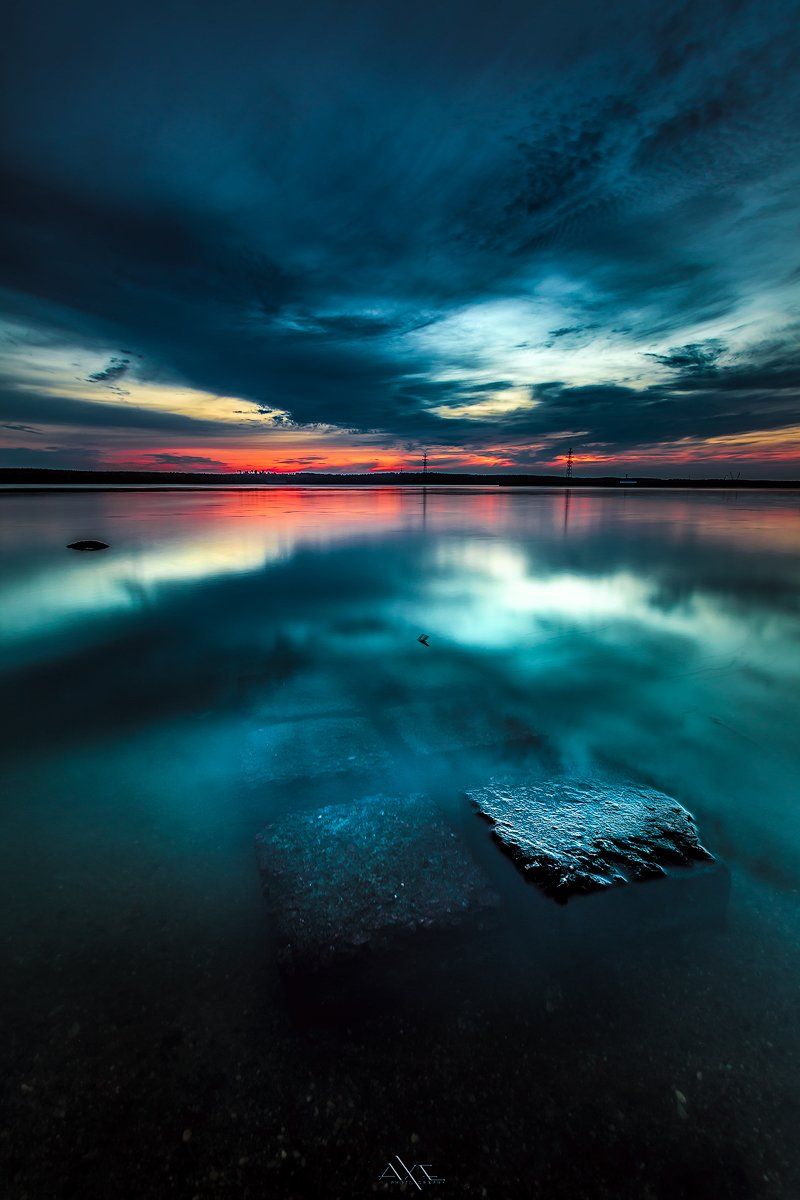 Curoniain gulf, Lithuania, Reflection, Stonestoning, Sunset, Руслан Болгов (Axe)